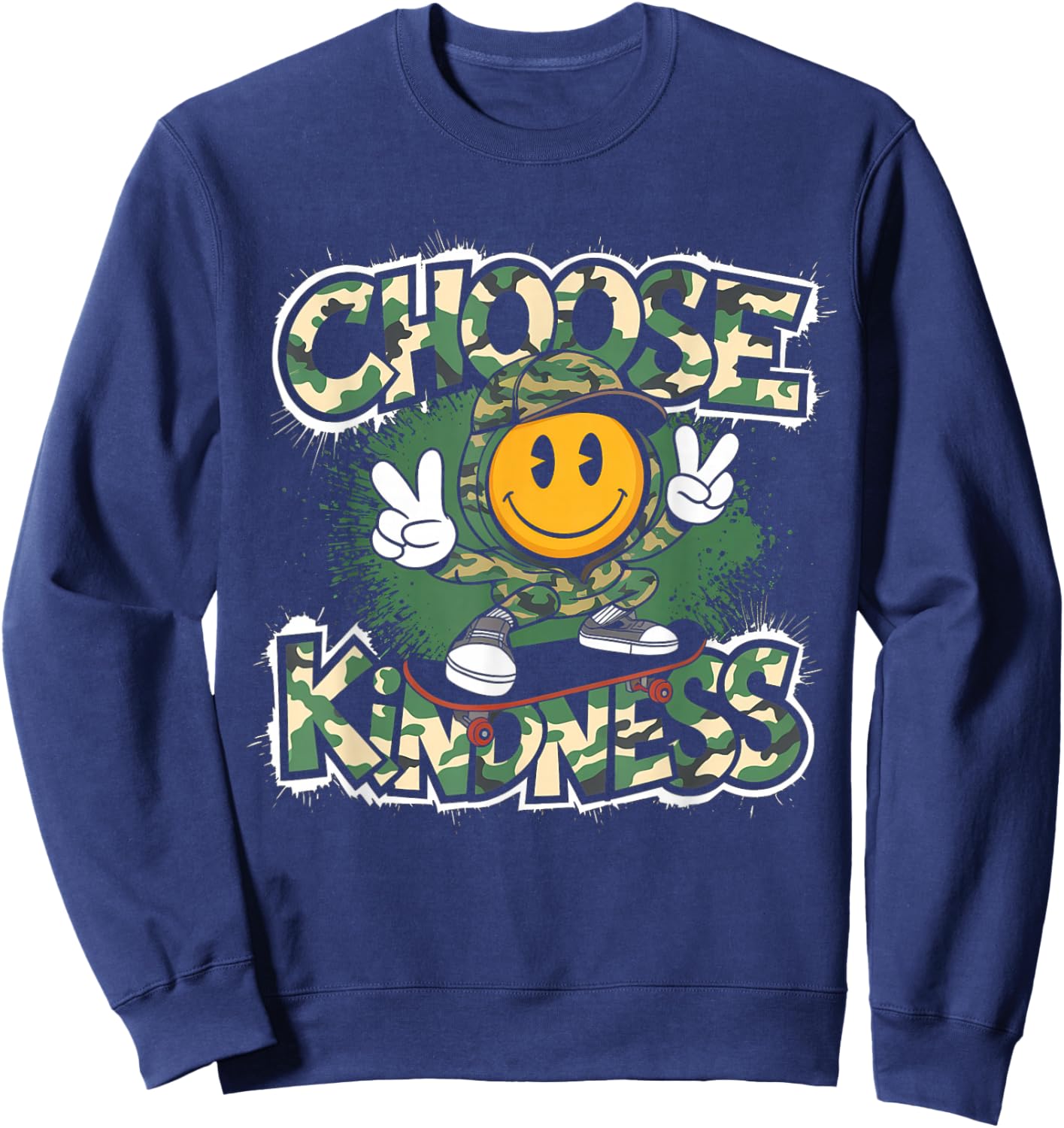 Choose Kindness Retro Camo Camouflage Kind Kids Boys Sweatshirt - Sweatshirt | Navy
