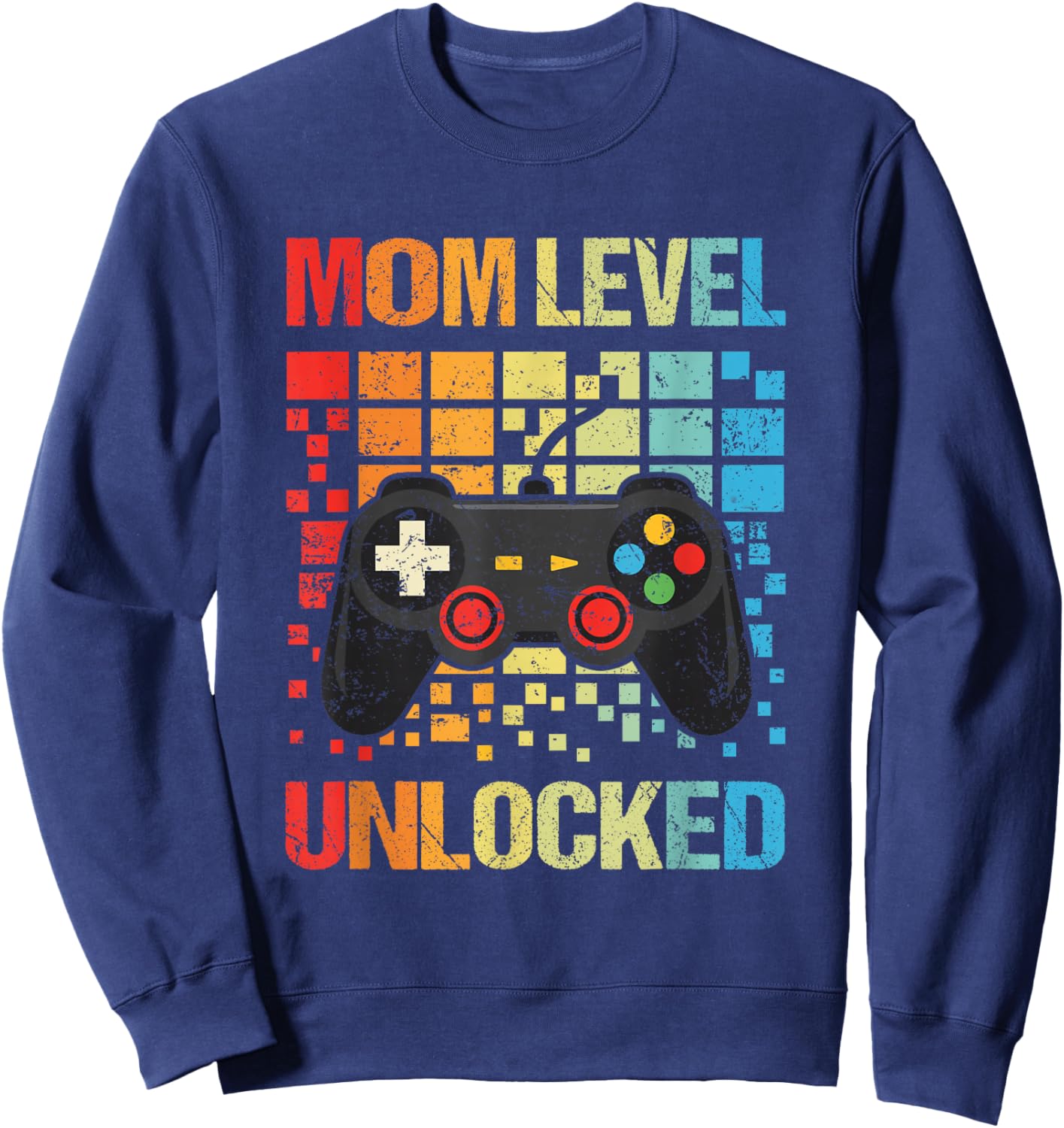 Mom Level Unlocked Funny New Mother Gamer Mothers Day Sweatshirt - Sweatshirt | Navy
