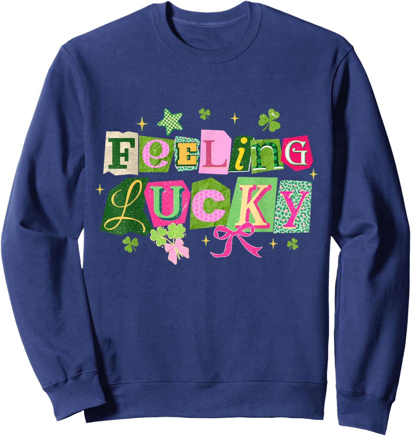 Feeling Lucky Preppy Star Shamrock Bow St Patricks Day Sweatshirt - Sweatshirt | Navy