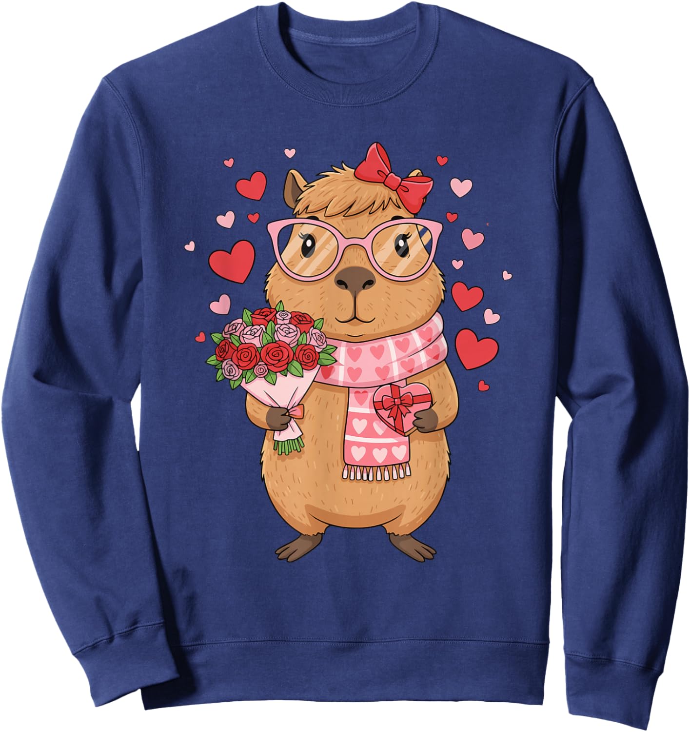 Valentine Capybara Leopard Heart Women Girl Sweatshirt - Sweatshirt | Navy