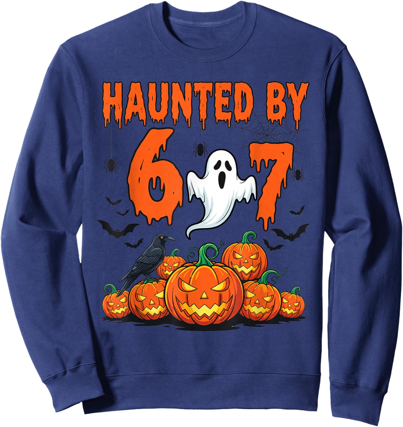 Haunted by 67 Meme Funny Ghost and Pumpkin Halloween Costume Sweatshirt - Sweatshirt | Navy