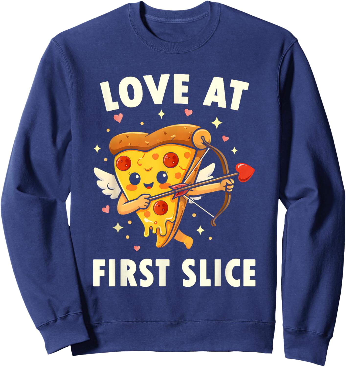 Love at First Slice Pizza Cupid Valentine Pun Sweatshirt - Sweatshirt | Navy