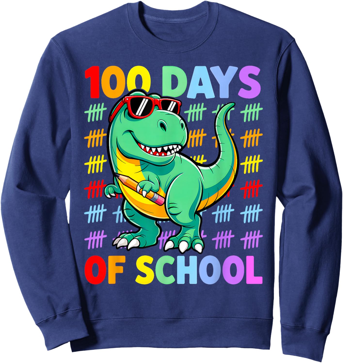 Dinosaur 100 Days of School Boys 100th Day of School Kids Sweatshirt - Sweatshirt | Navy