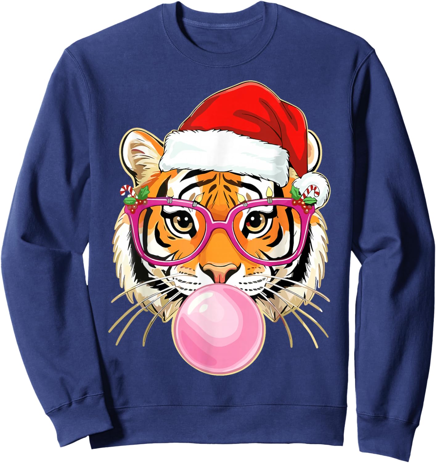 Tiger Christmas Bubble Gum Pink Sunglasses Sweatshirt - Sweatshirt | Navy