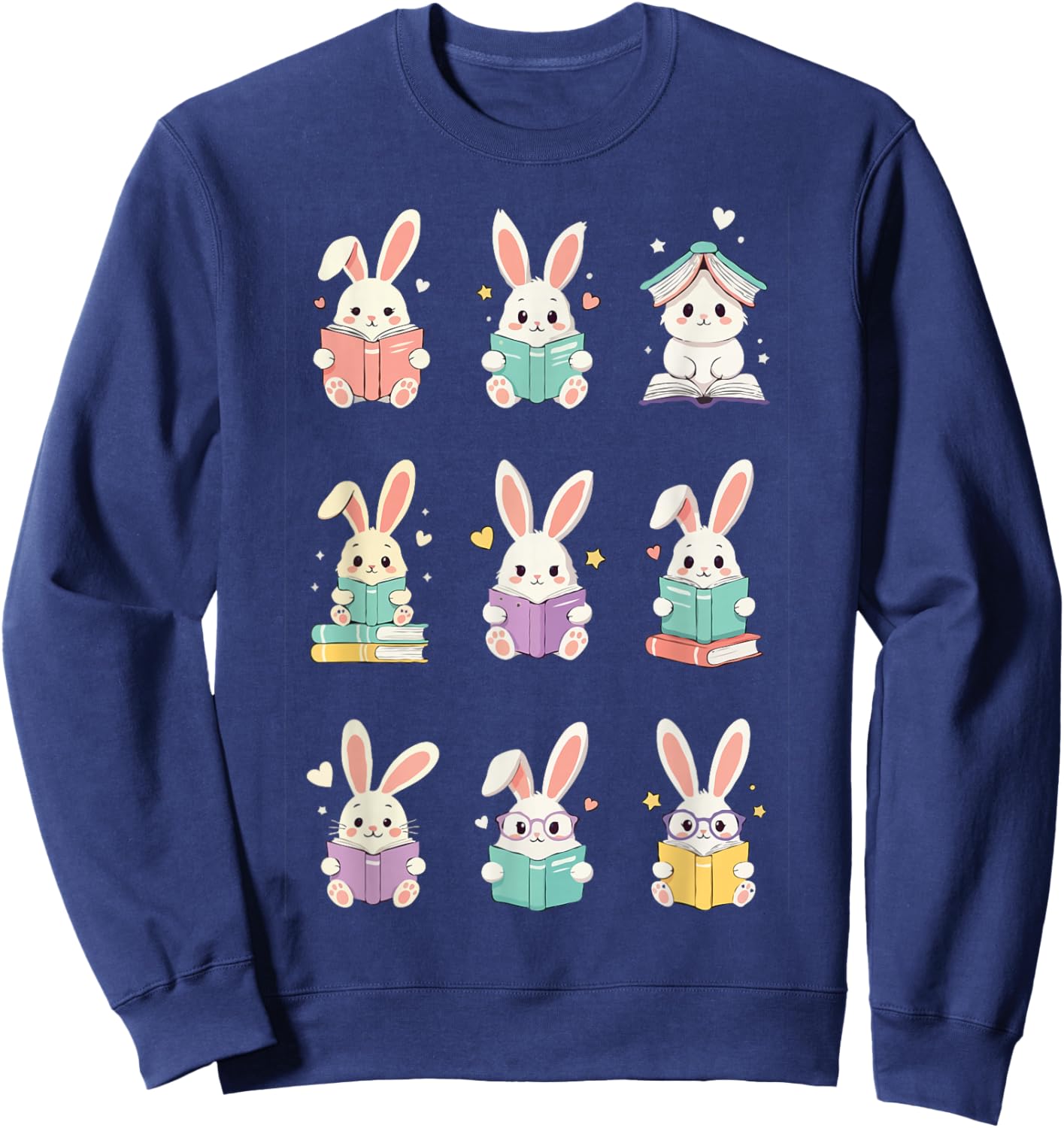 Bunny Reading Books Easter Day Cute Rabbit Librarian Teacher Sweatshirt - Sweatshirt | Navy