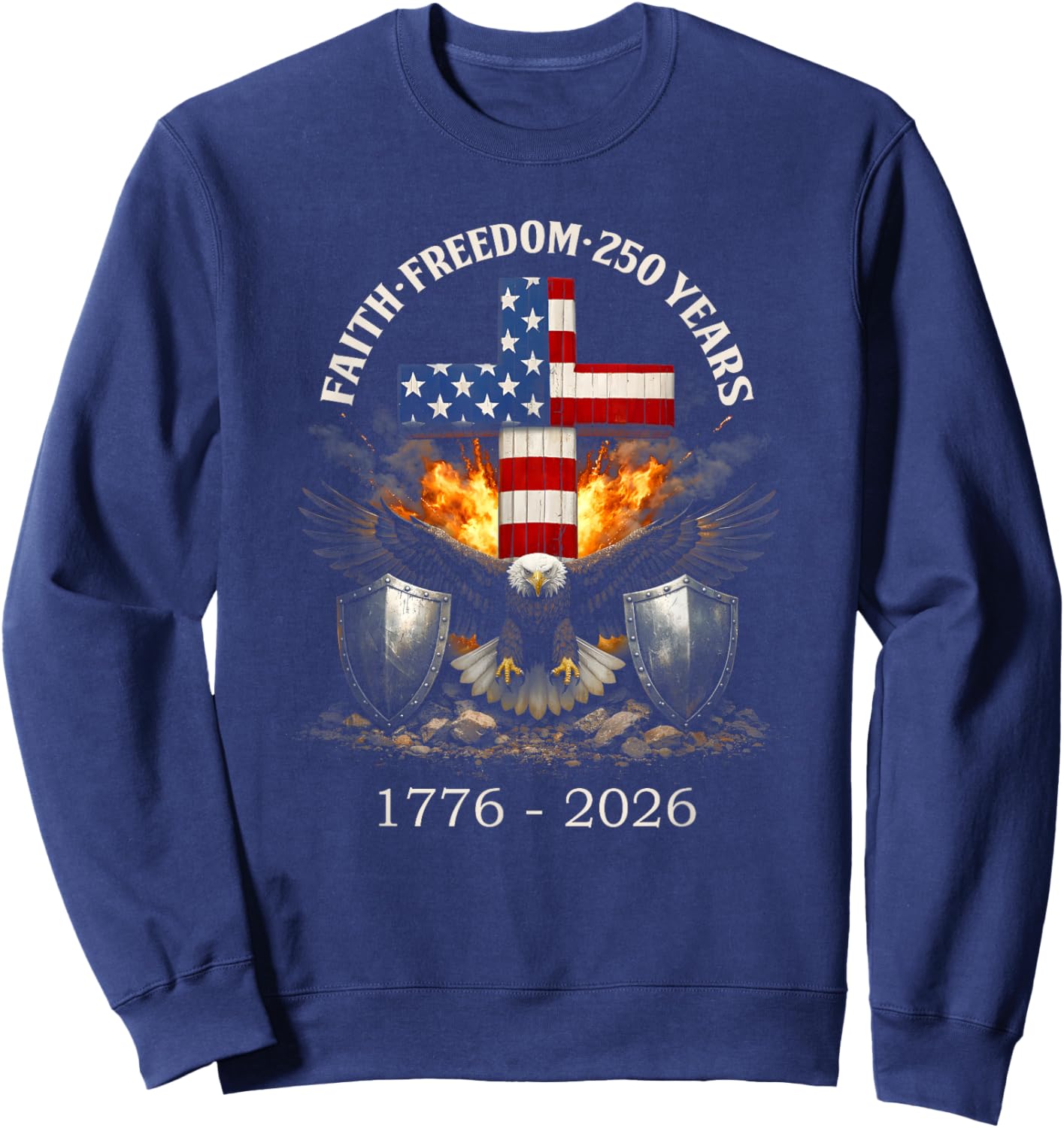 Vintage Faith Freedom 250 Years 1776-2026 Independence USA Sweatshirt - Sweatshirt | Navy