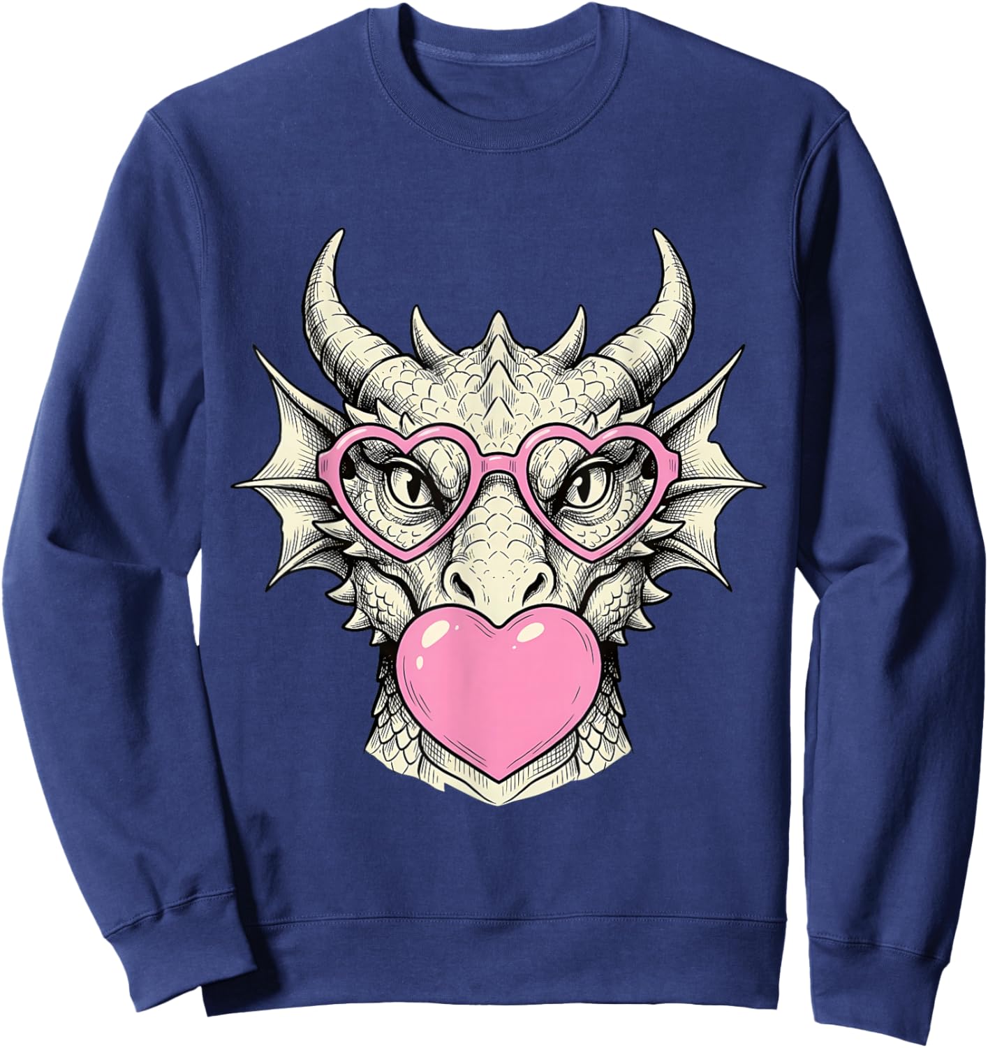 Cute Dragon Blowing Pink Valentine Heart Bubble Gum Sweatshirt - Sweatshirt | Navy