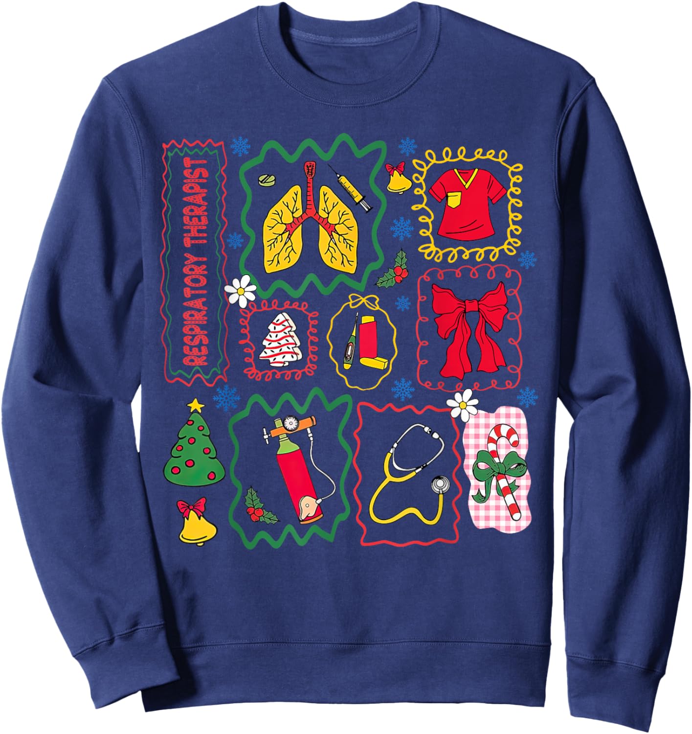 Respiratory Therapist Christmas Stamp Lung Squad Nurse Team Sweatshirt - Sweatshirt | Navy