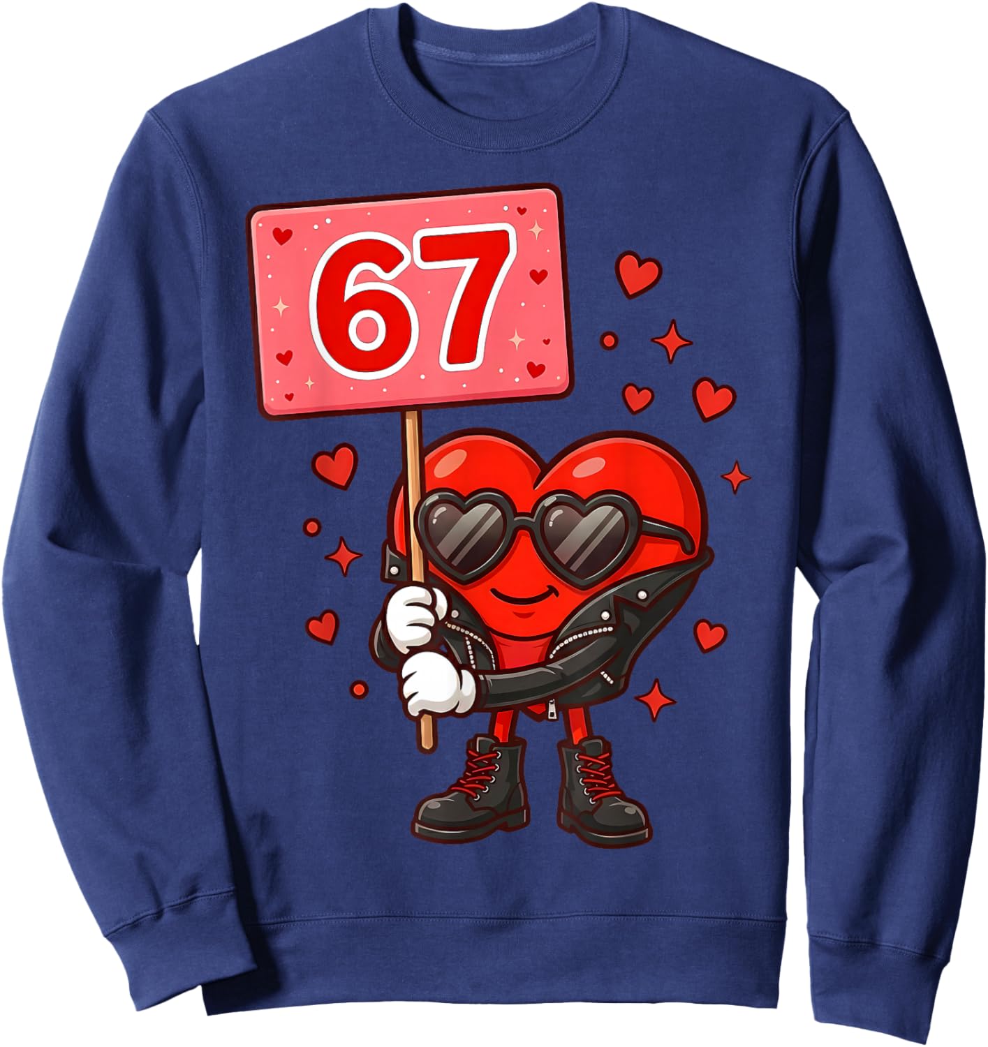 67 Six Seven Valentine Preppy Pink Heart Boys Girls Kids Sweatshirt - Sweatshirt | Navy
