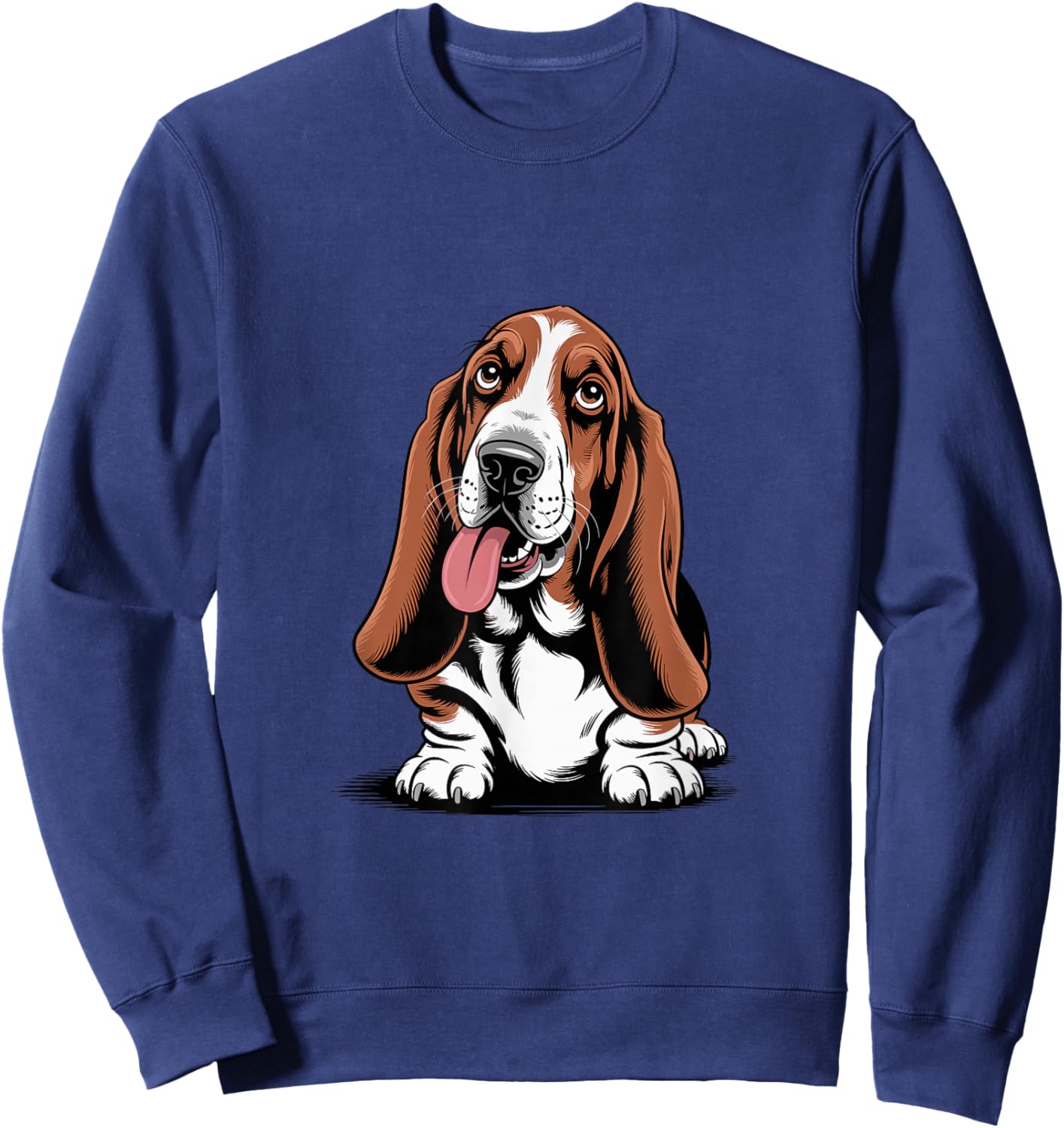 Cute Long Ear Drawing Graphic Style Cartoon Pet Basset Hound Sweatshirt - Sweatshirt | Navy
