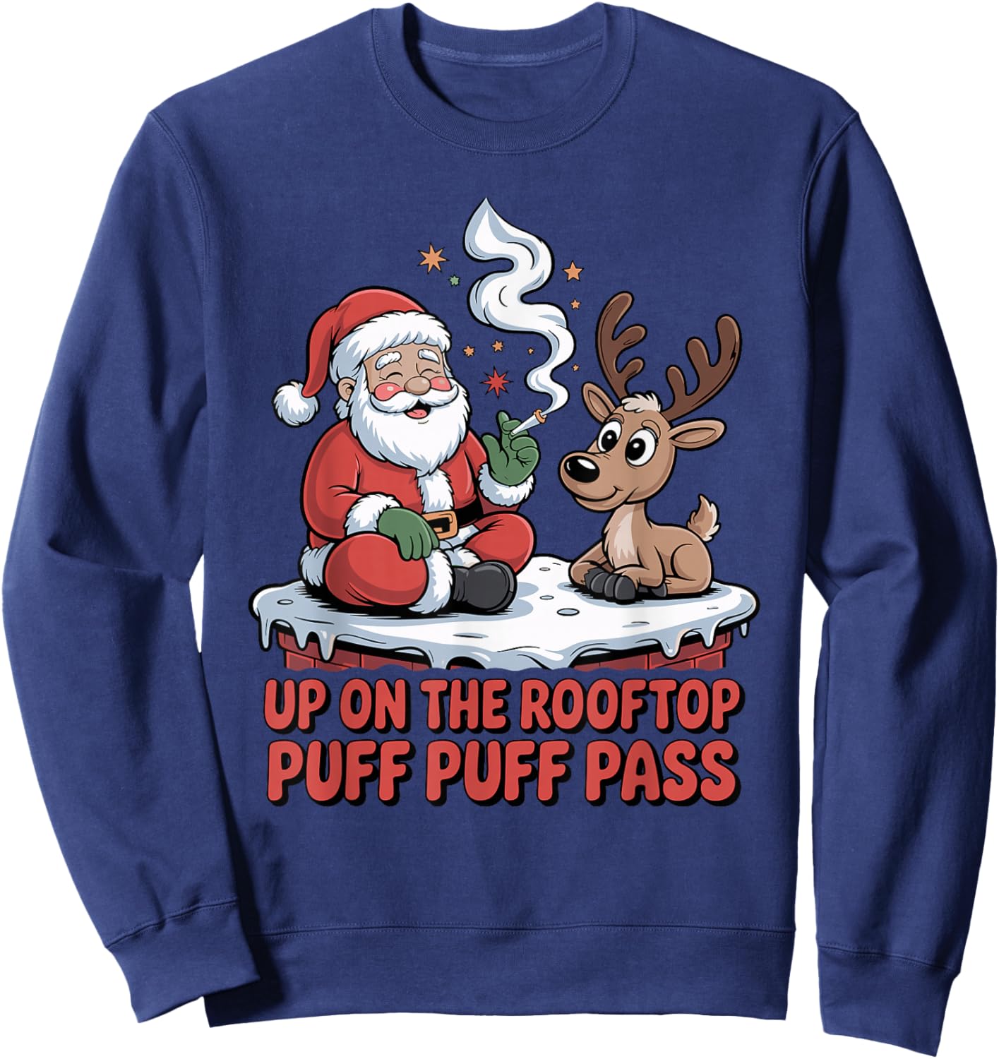 Santa Weed Funny 420 Stoner Christmas Cannabis Design Sweatshirt - Sweatshirt | Navy