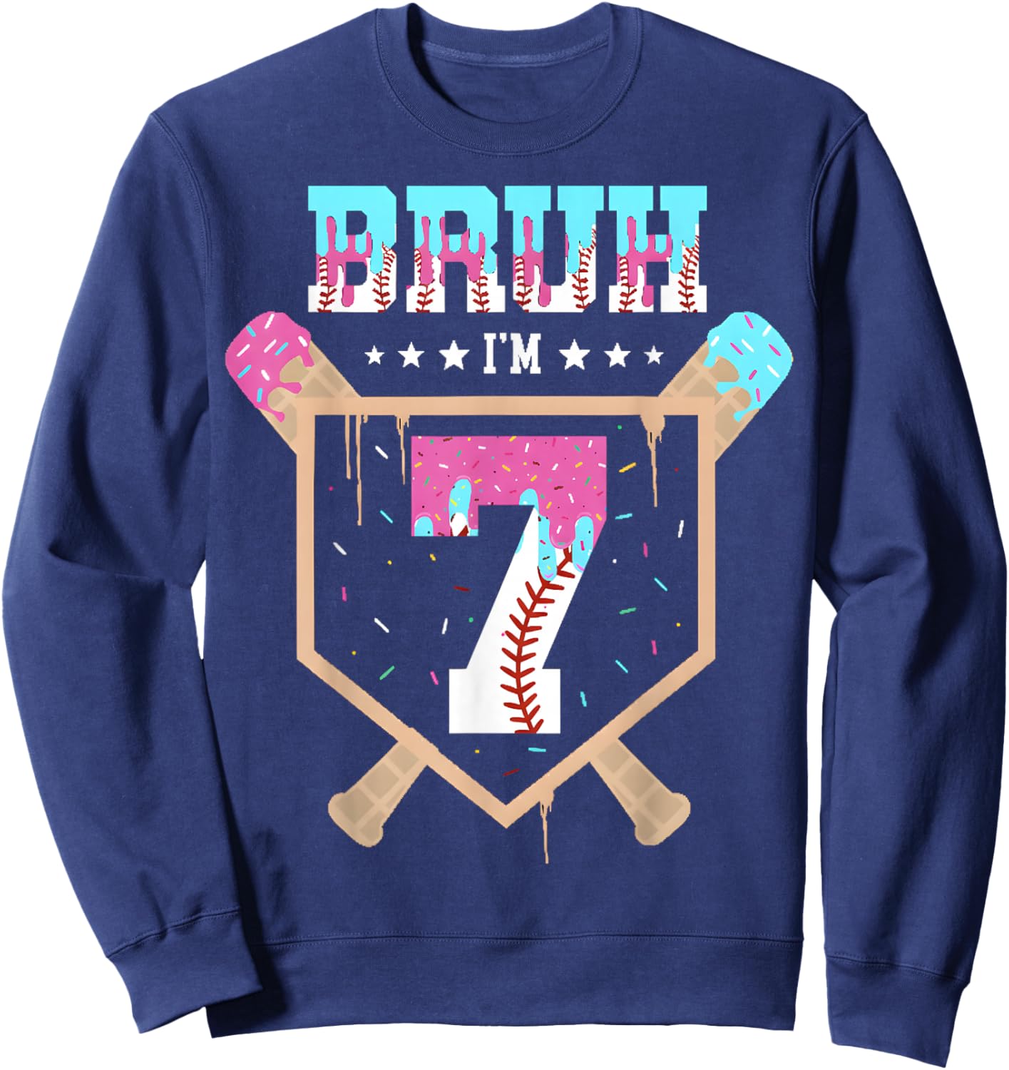 Baseball 7 Year Old Ice Cream Drip 7th Birthday Boys Player Sweatshirt - Sweatshirt | Navy