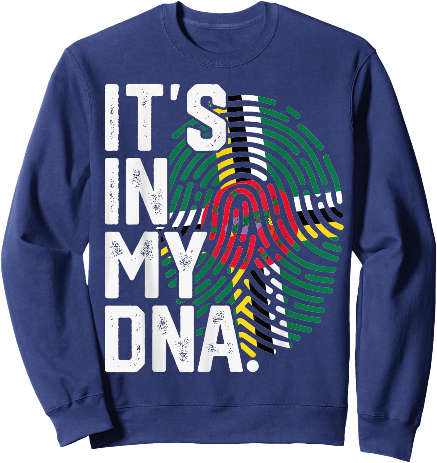 Dominica Roots Flag Fingerprint Graphic Patriotic Sweatshirt - Sweatshirt | Navy