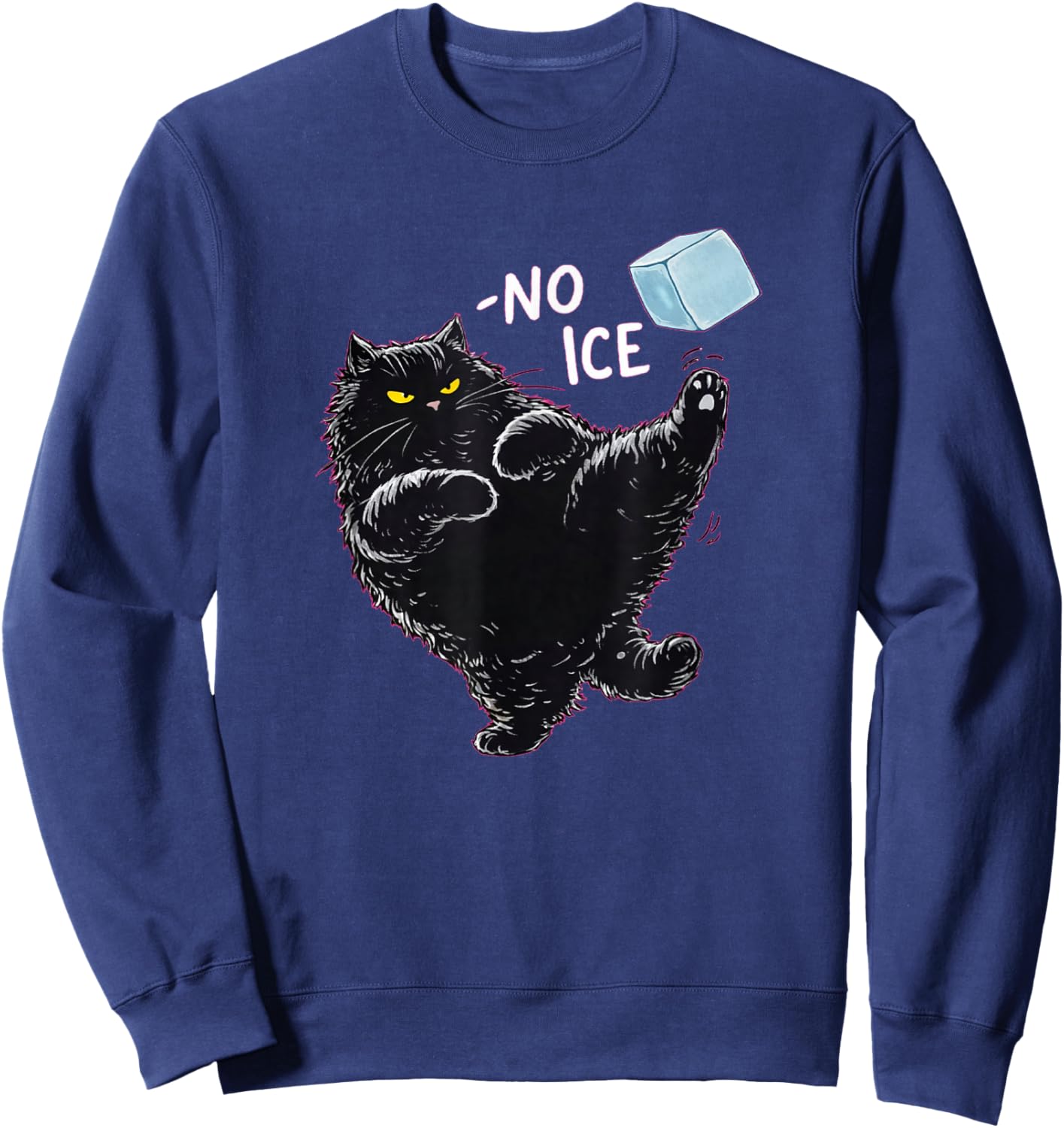 No Ice Please! Funny Anti-Ice Black Cat Sweatshirt - Sweatshirt | Navy