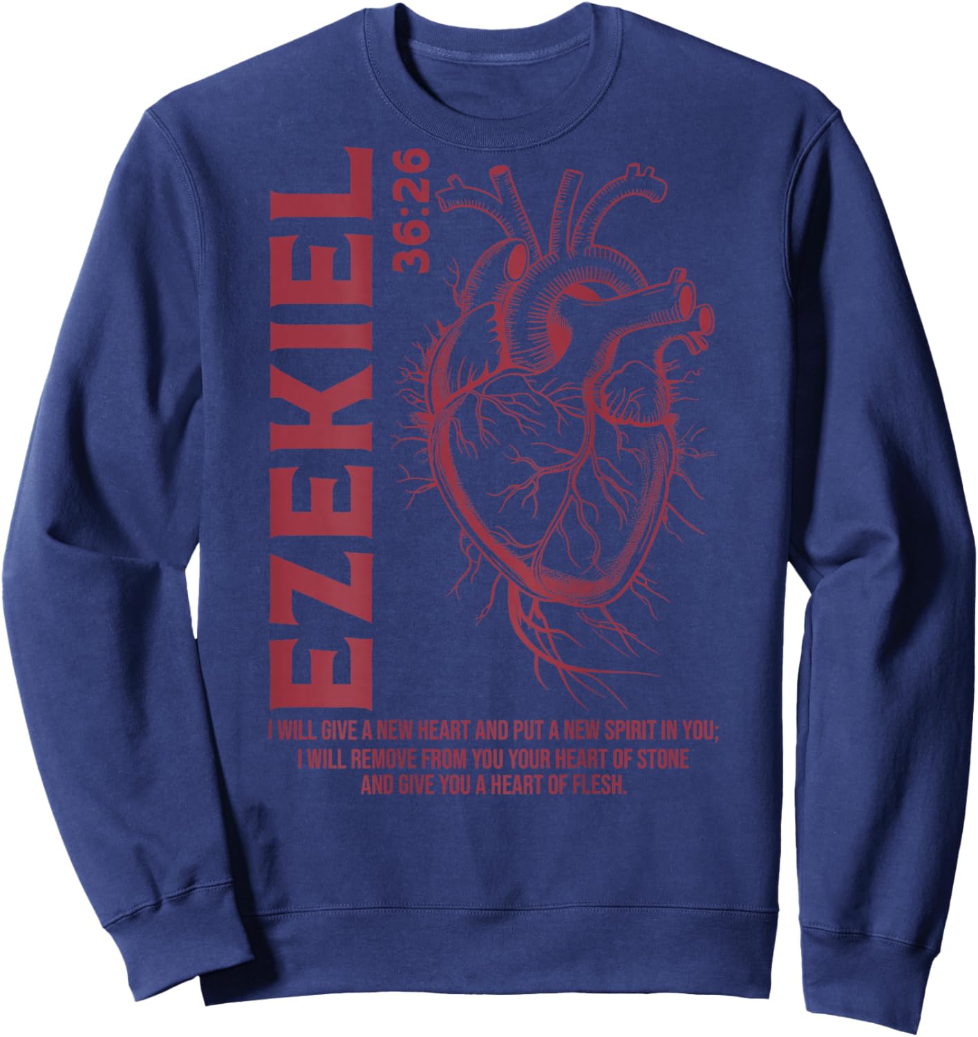 Vintage Ezekiel 36-26 Heart of Flesh Bible Verse Christian Sweatshirt - Sweatshirt | Navy