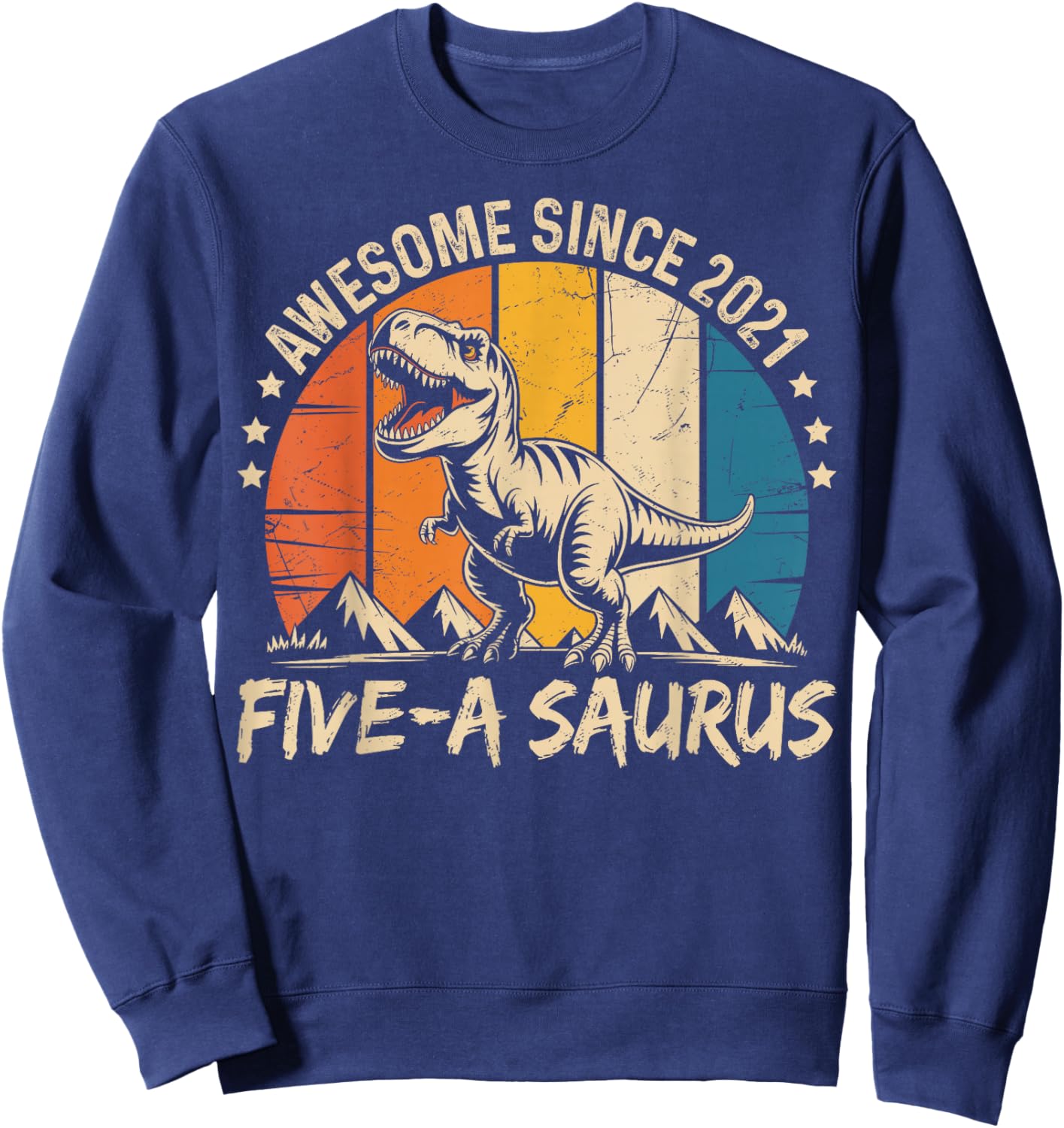5 Year Old Dinosaur 5th Birthday Five Saurus Boys Kids Sweatshirt - Sweatshirt | Navy
