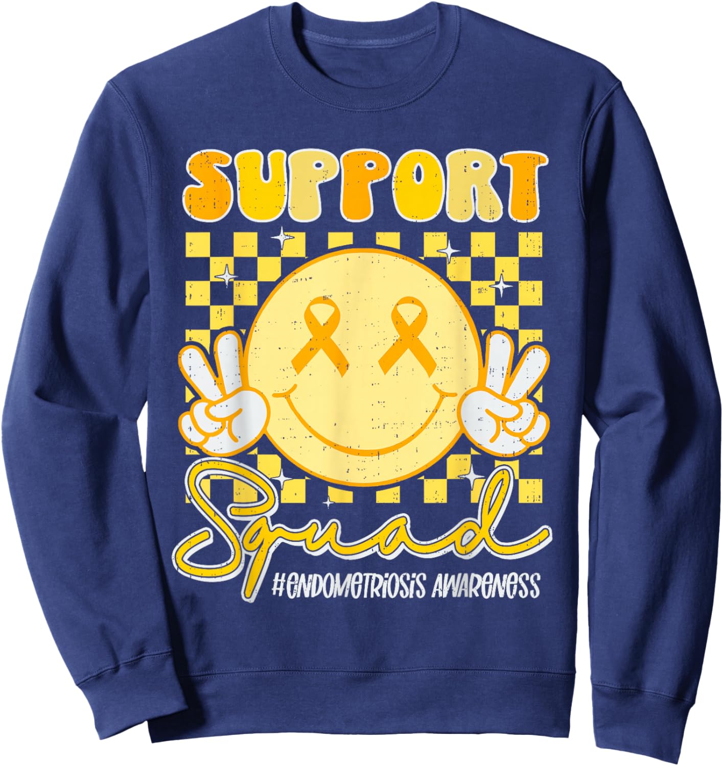 Endometriosis Awareness Heart Yellow Ribbon Endo Support Sweatshirt - Sweatshirt | Navy
