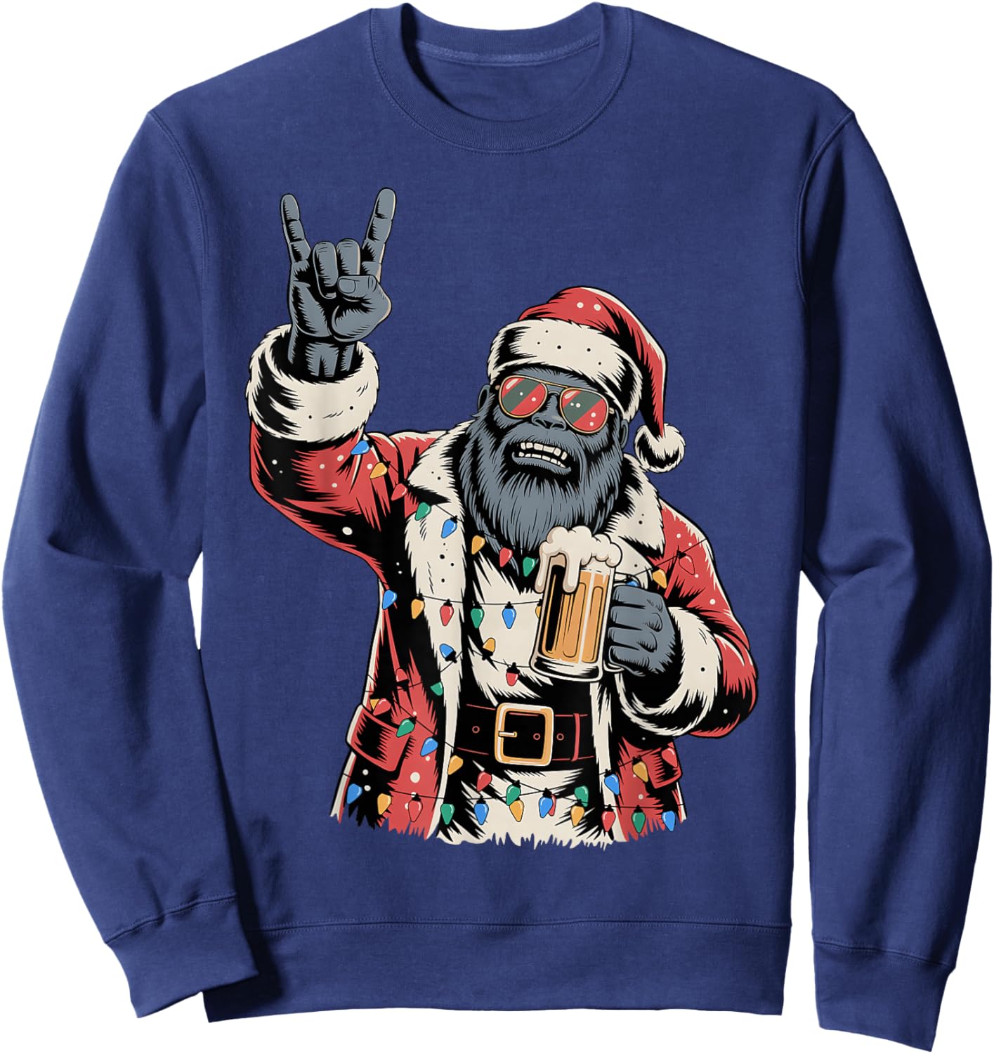 Rock Santa Bigfoot Sasquatch Beer Funny Christmas Men Women Sweatshirt - Sweatshirt | Navy