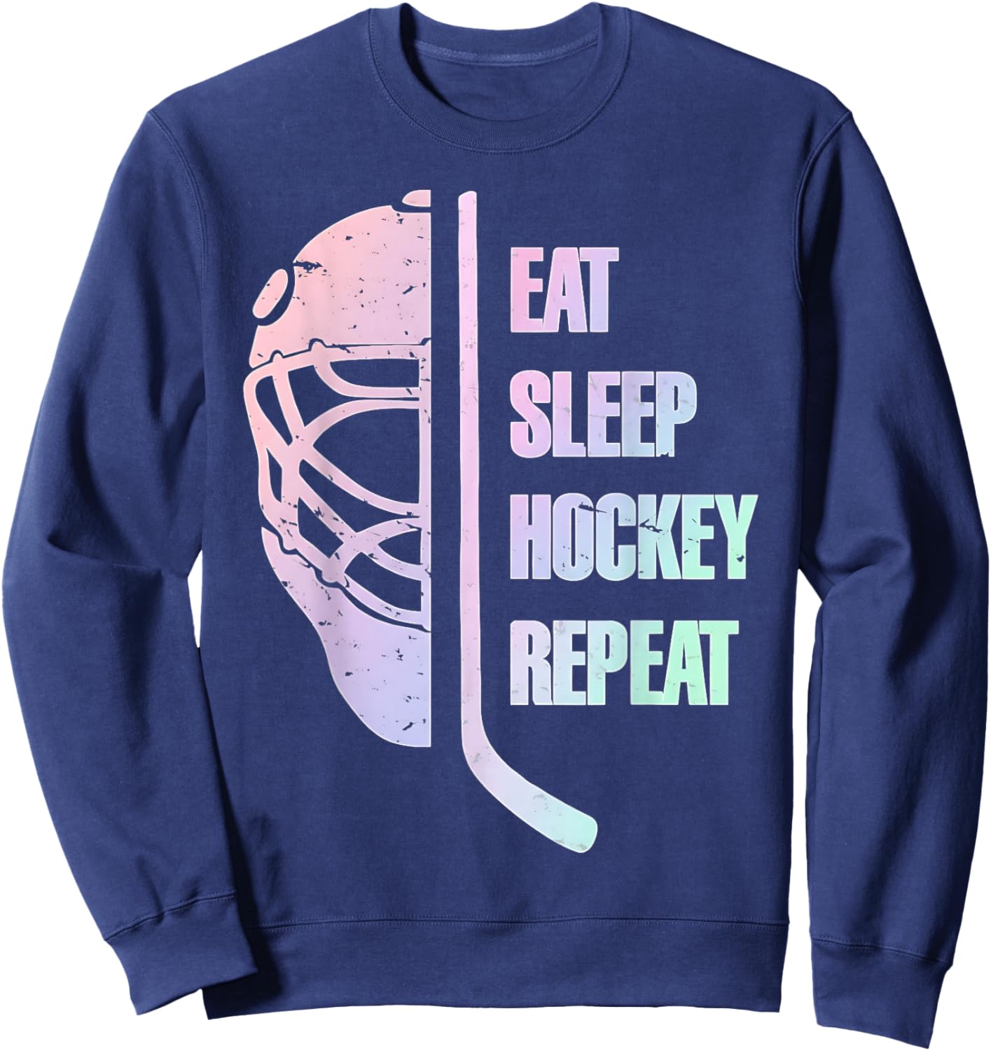 Eat Sleep Hockey Repeat Teens Cute Pastel Gradient Hockey Sweatshirt - Sweatshirt | Navy