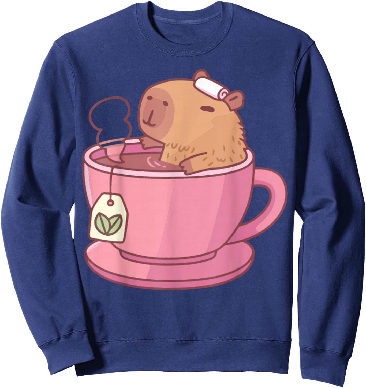 Cute Capybara Tea Aesthetic Women Girls Cozy Sweatshirt - Sweatshirt | Navy