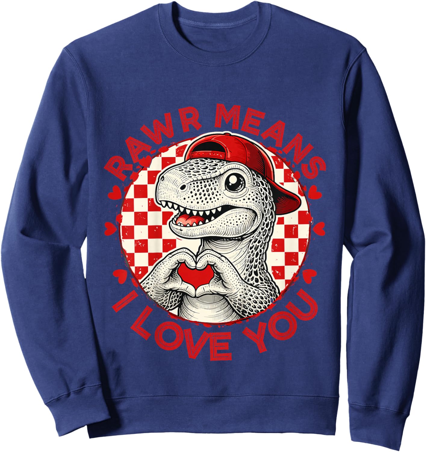 Kids Rawr Means I Love You Dinosaur Hat Valentine Toddler Boy Kid Sweatshirt - Sweatshirt | Navy