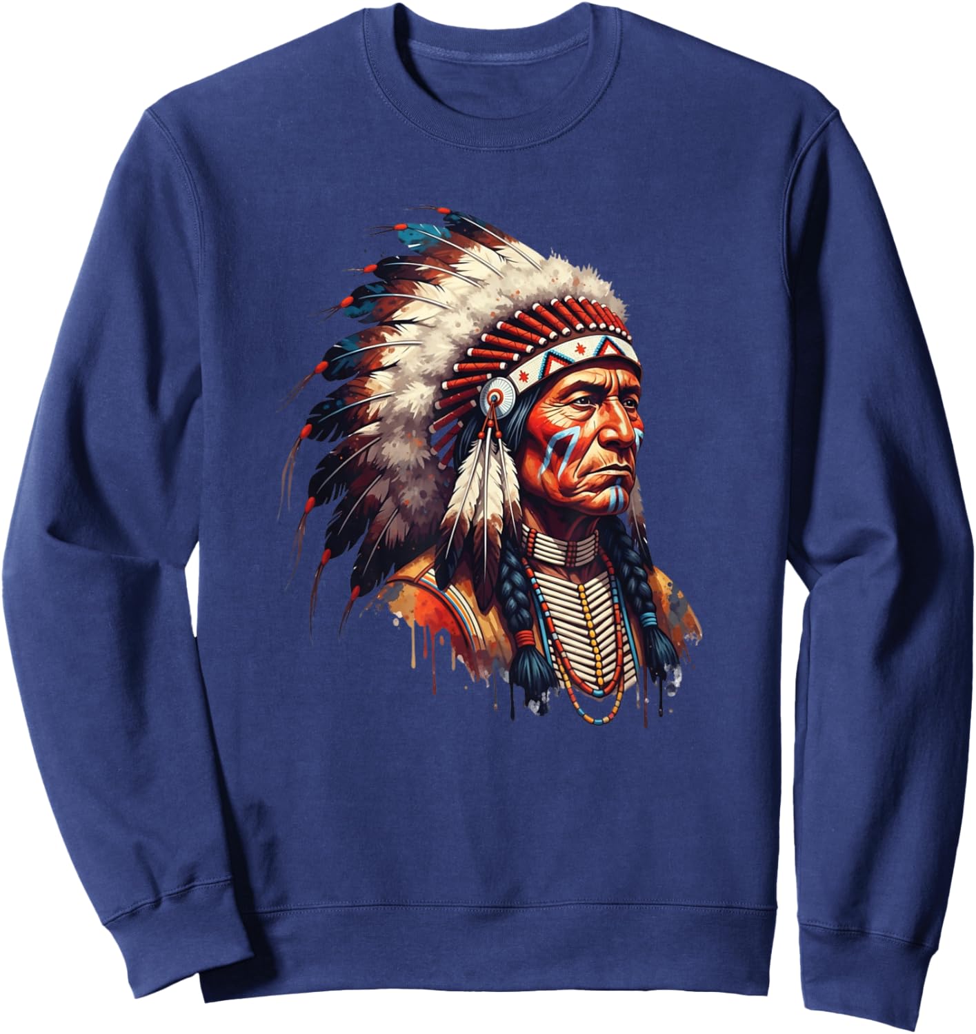 Native American Feather Indian Chief Headdress Pride Artwork Sweatshirt - Sweatshirt | Navy