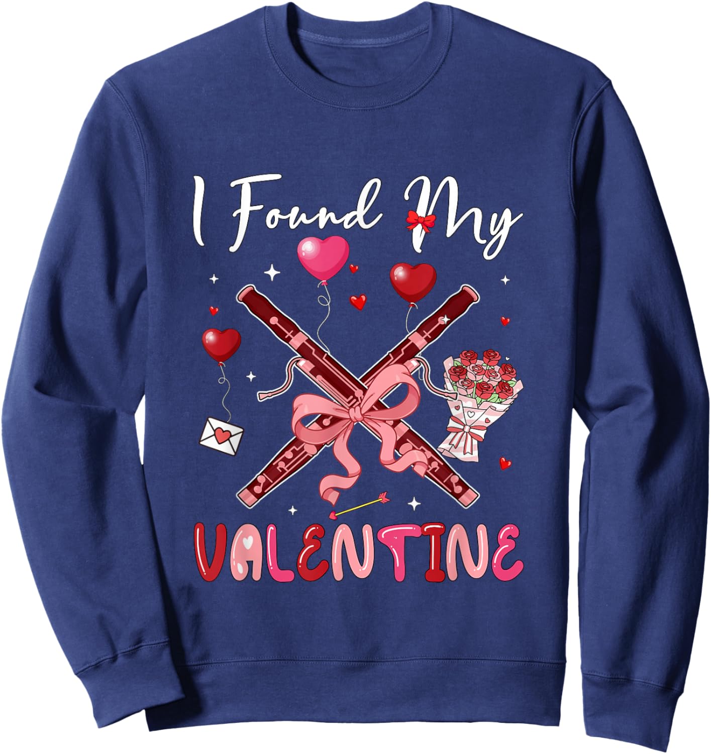 I Found My Valentine Bassoon Bow Tie Floral Instrument Sweatshirt - Sweatshirt | Navy