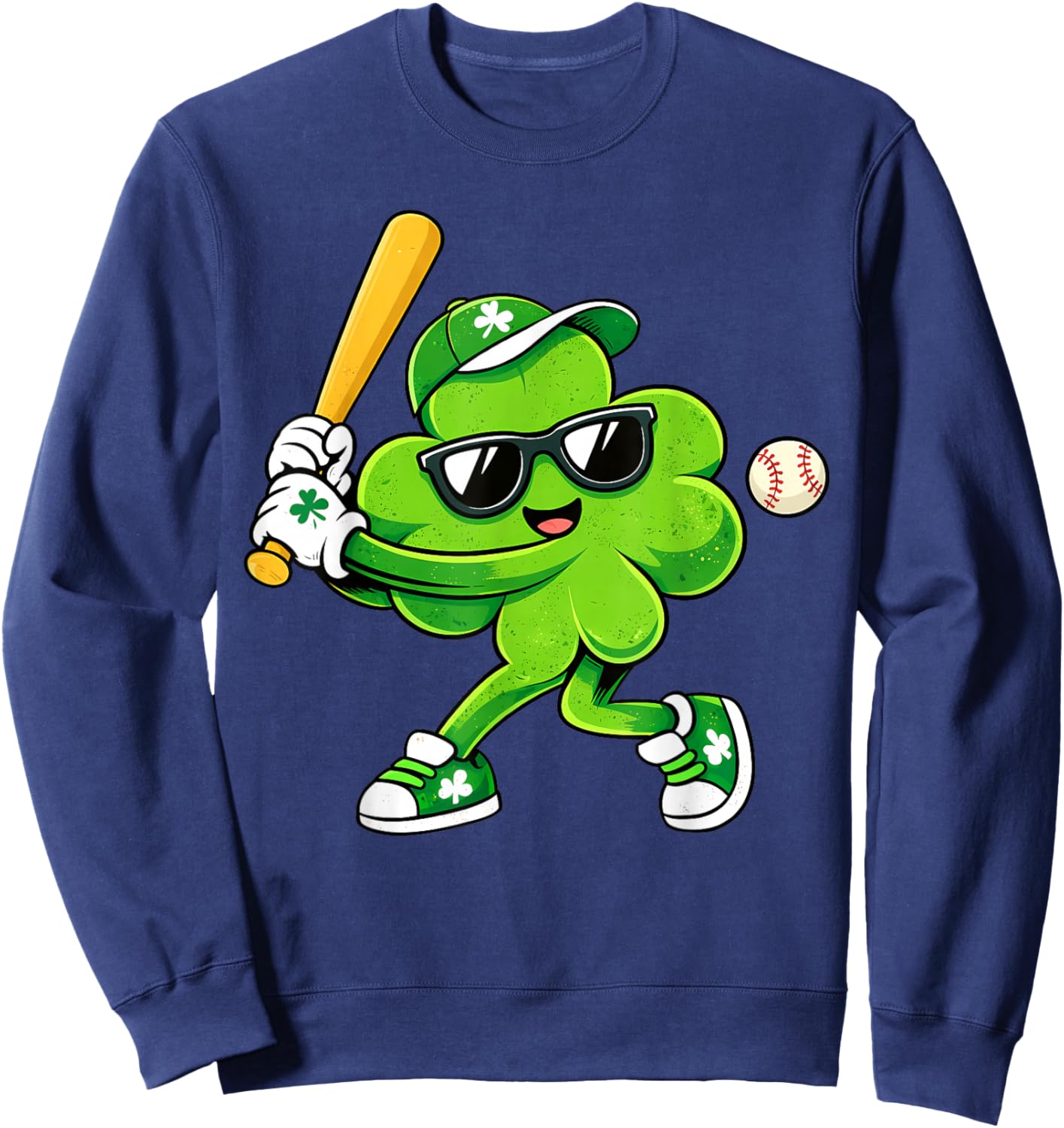 Lucky Shamrock Playing Baseball Funny St Patrick's Kids Boys Sweatshirt - Sweatshirt | Navy