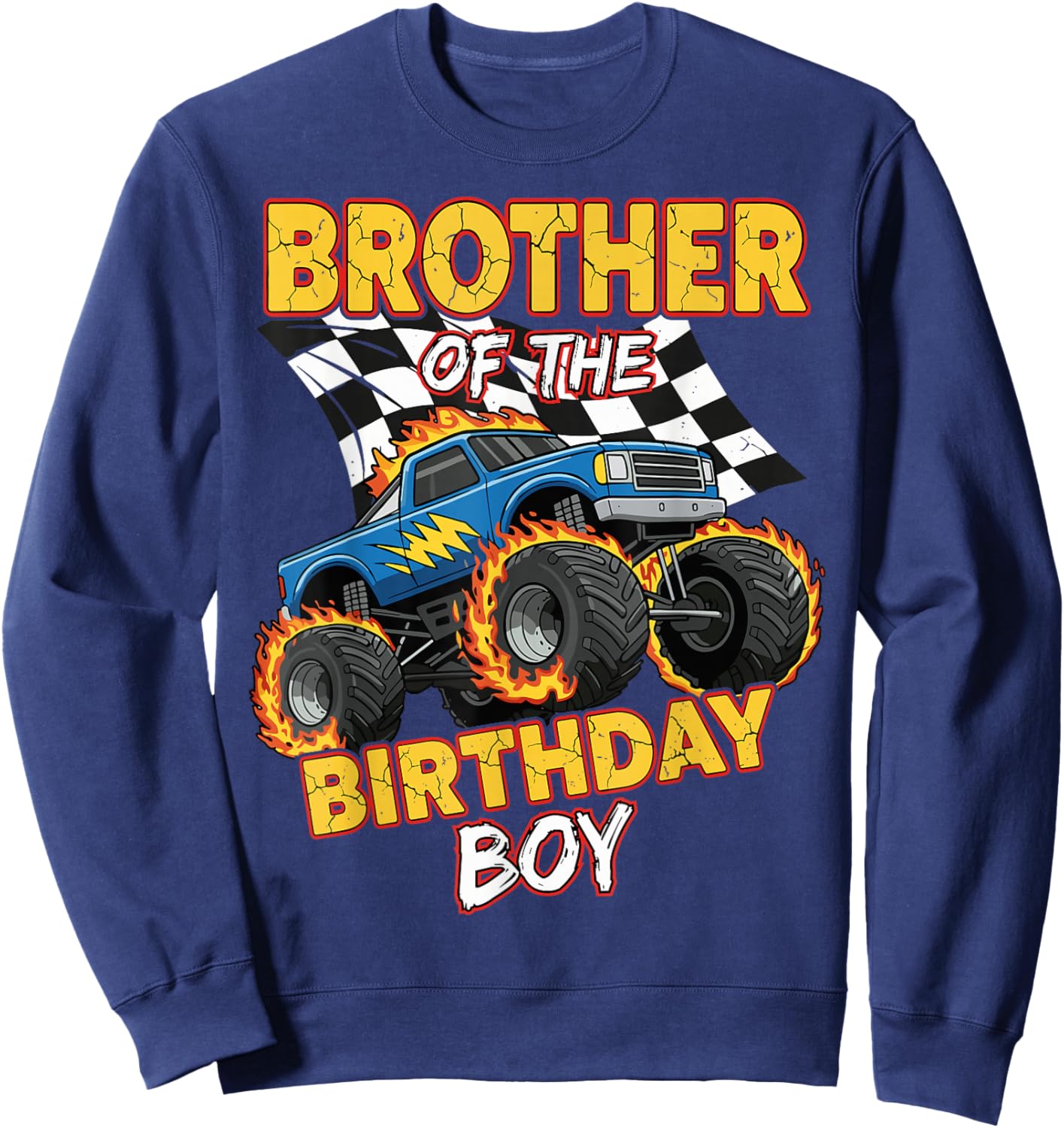 Brother of The Birthday Boy Monster Truck Birthday Family Sweatshirt - Sweatshirt | Navy