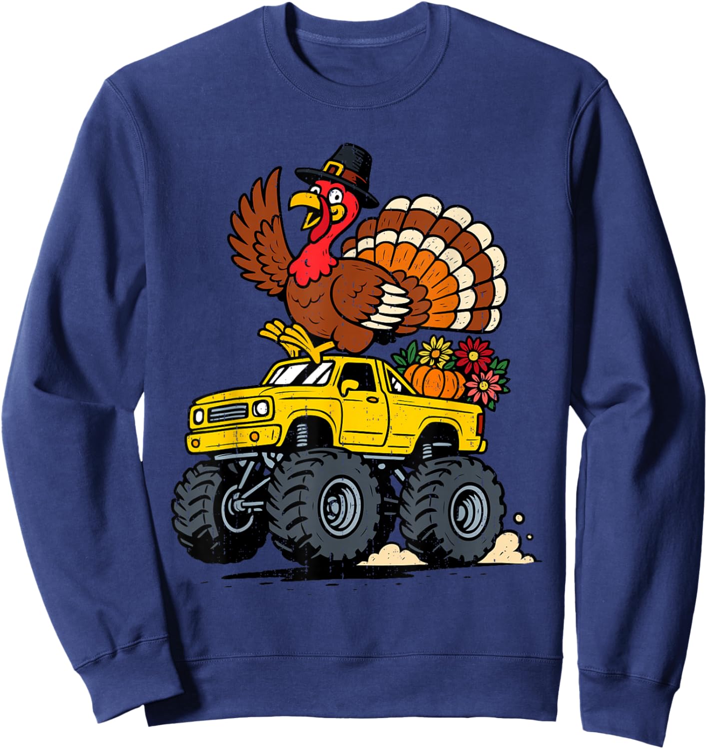 Funny Turkey Truck Fall Thanksgiving Costume Toddler Boy Kid Sweatshirt - Sweatshirt | Navy