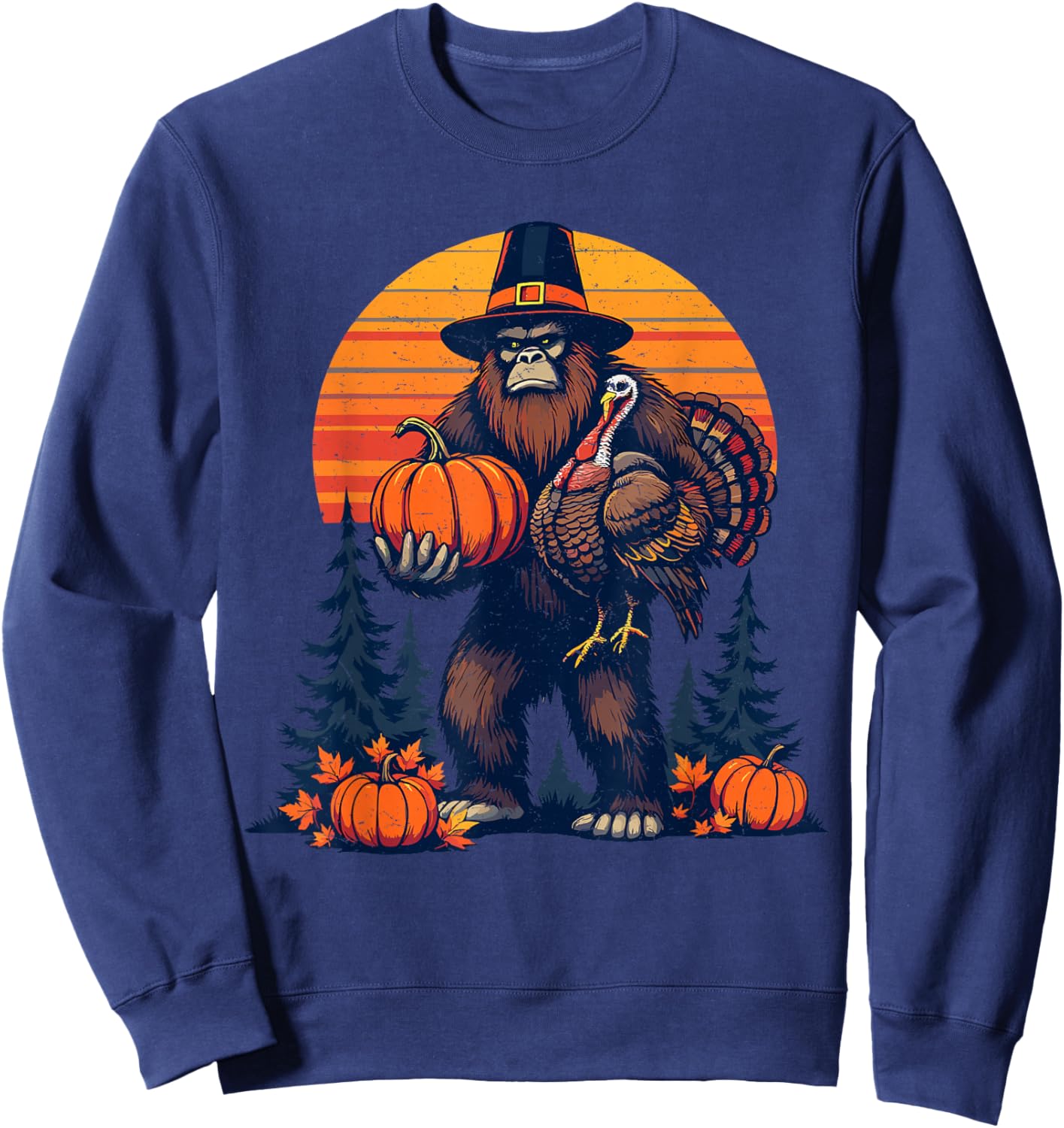 Vintage Bigfoot Thanksgiving Toddler Boys Kids Men Sasquatch Sweatshirt - Sweatshirt | Navy