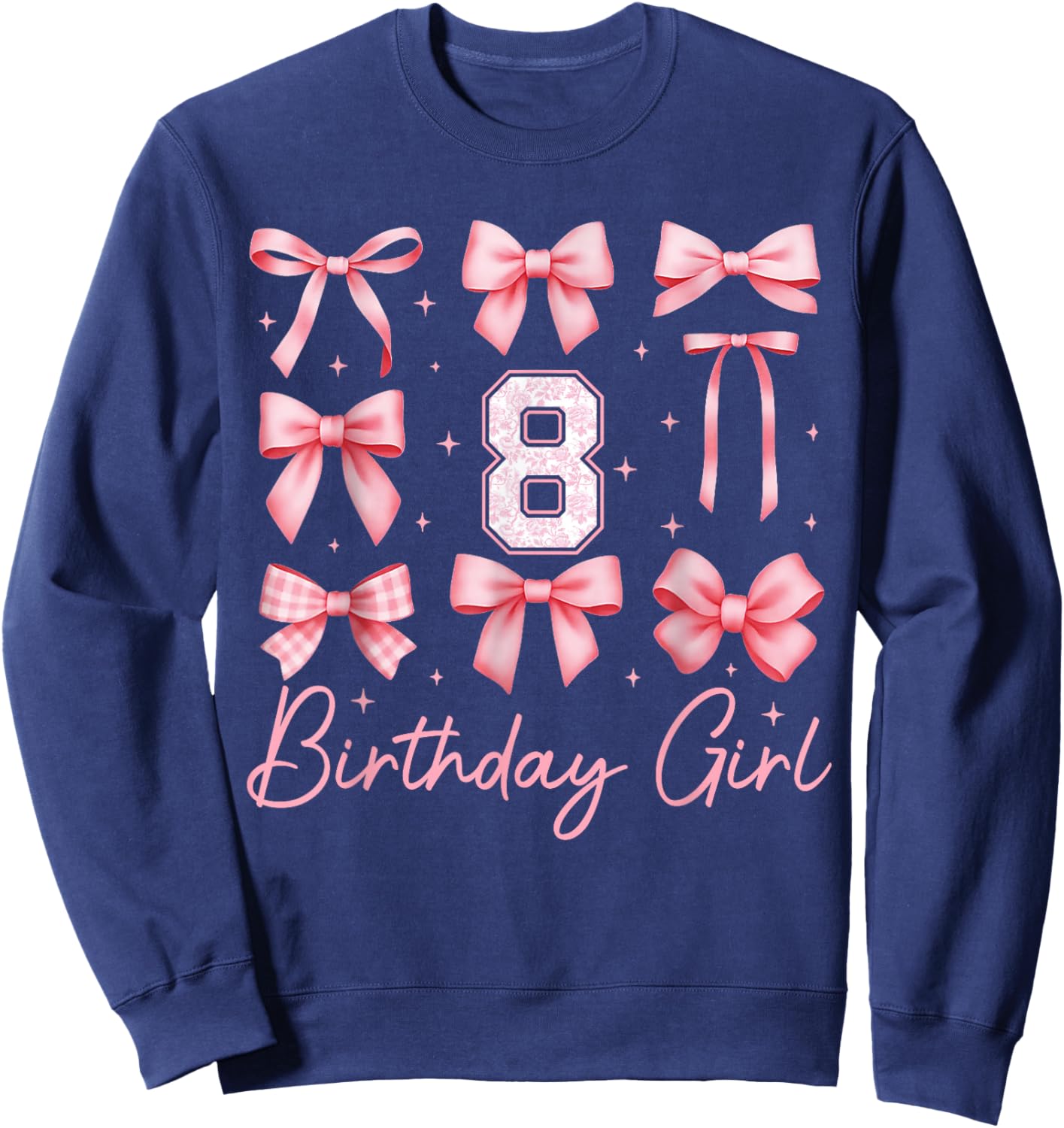 8th Birthday Girl Coquette Bow Pink Floral Toile 8 Year Old Sweatshirt - Sweatshirt | Navy