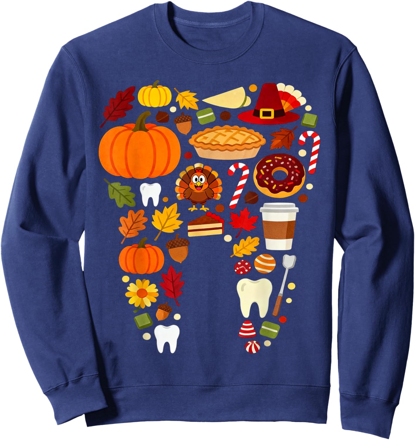Thanksgiving Dental Tooth Fall Dentist Turkey Autumn Pie Sweatshirt - Sweatshirt | Navy