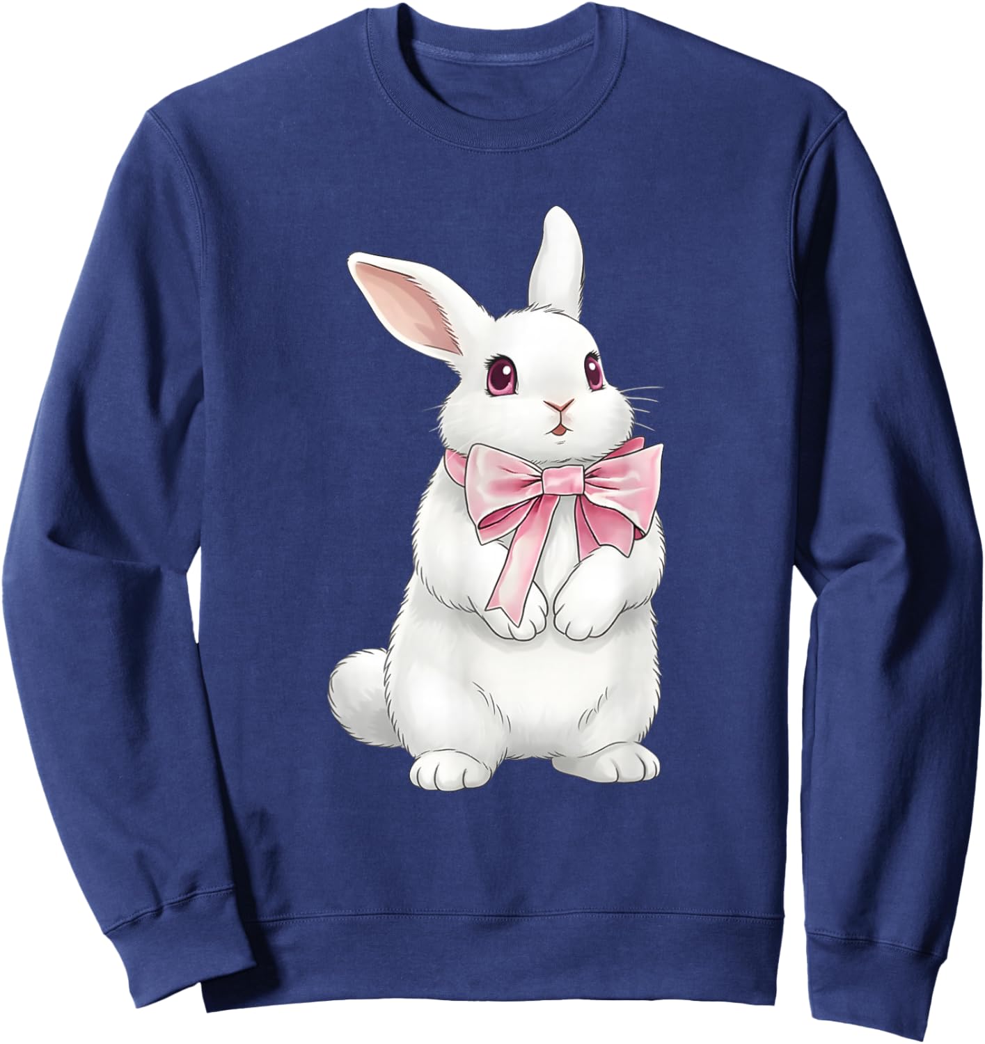 Coquette Bunny with Pink Ribbon Bow Funny Girls Valentine Sweatshirt - Sweatshirt | Navy