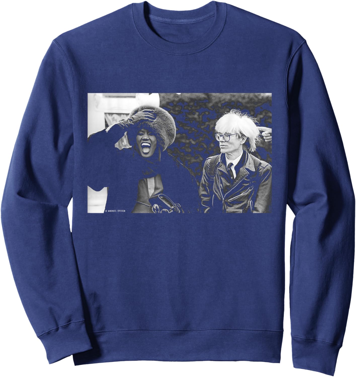 Singer Model Grace Jones with Andy Warhol by Michael Grecco Sweatshirt - Sweatshirt | Navy