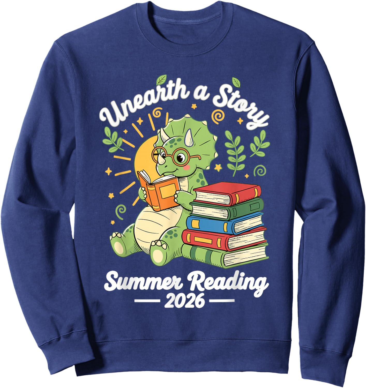 Unearth A Story Summer Reading 2026 Dino Triceratops Sweatshirt - Sweatshirt | Navy