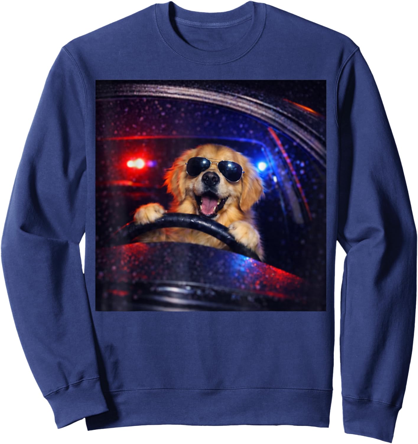 Funny Police Golden Retriever Driving Car Dog Meme Gen Z Sweatshirt - Sweatshirt | Navy