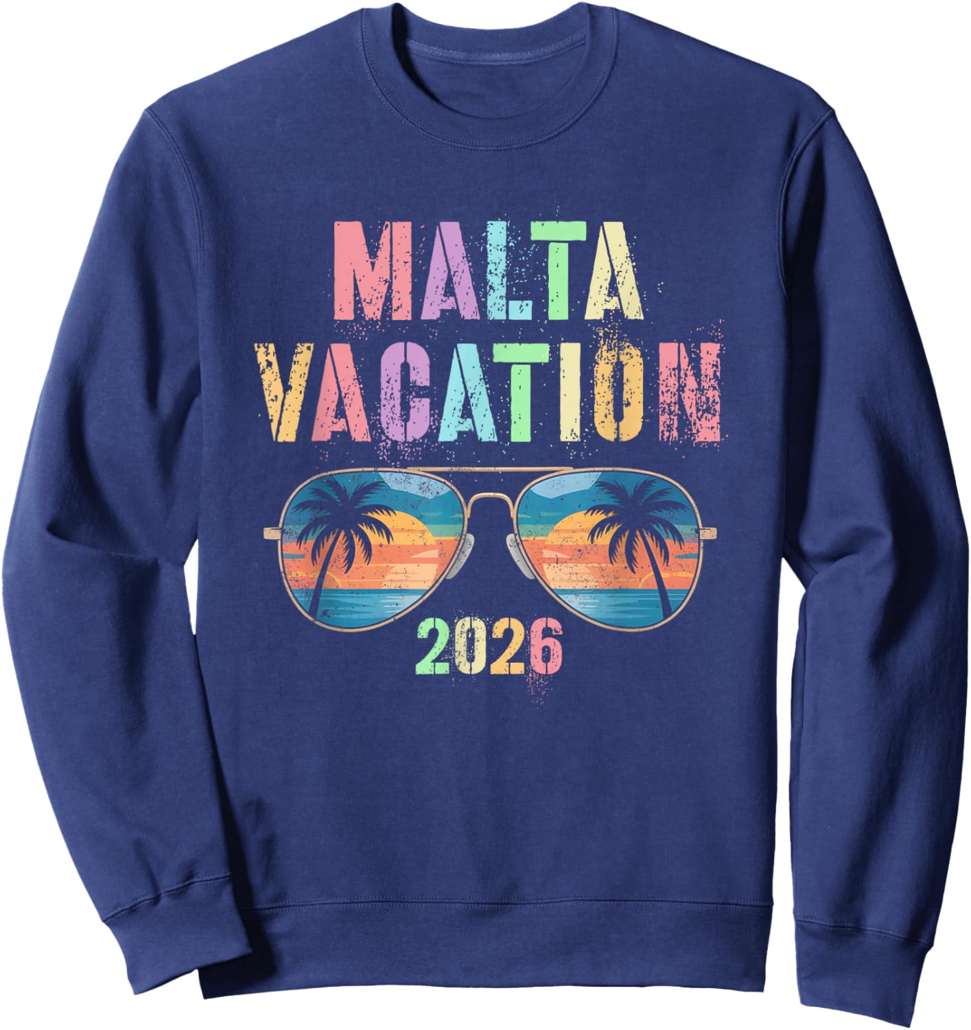 Retro Malta Vacation 2026 Vacay Swim Travel Matching All Sweatshirt - Sweatshirt | Navy