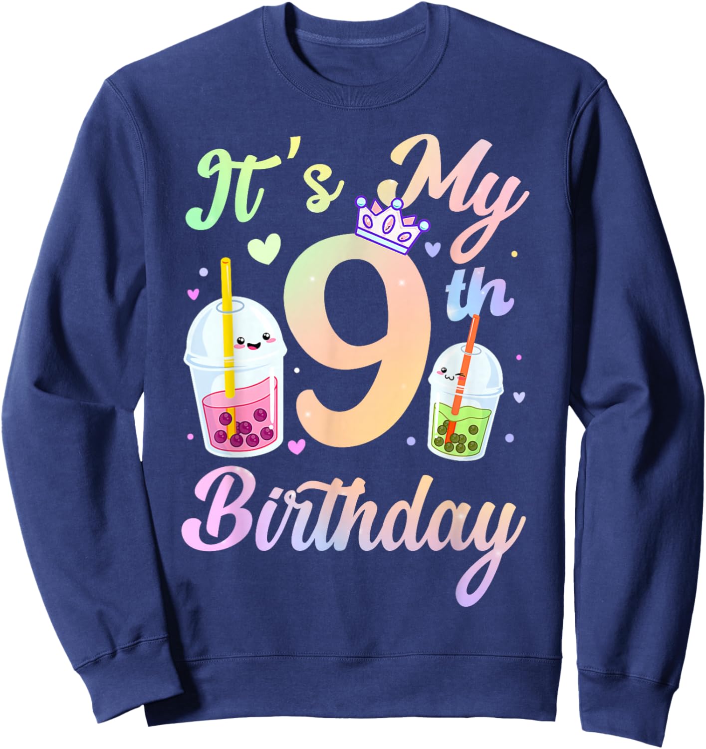 It's My 9th Birthday Bubble Boba Tea Party 9 Year Old Girls Sweatshirt - Sweatshirt | Navy