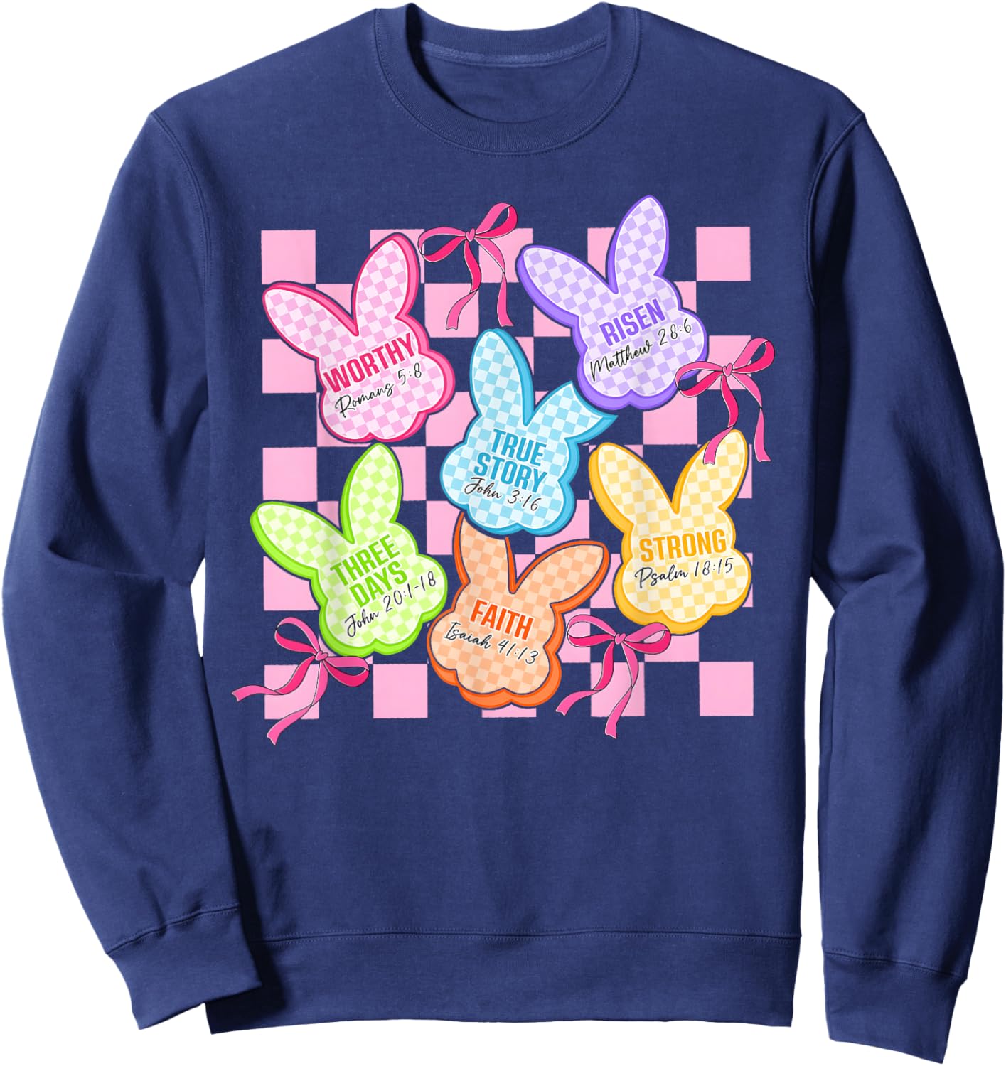 Christian Easter He is Risen Bunny Candy Coquette Bow Girly Sweatshirt - Sweatshirt | Navy