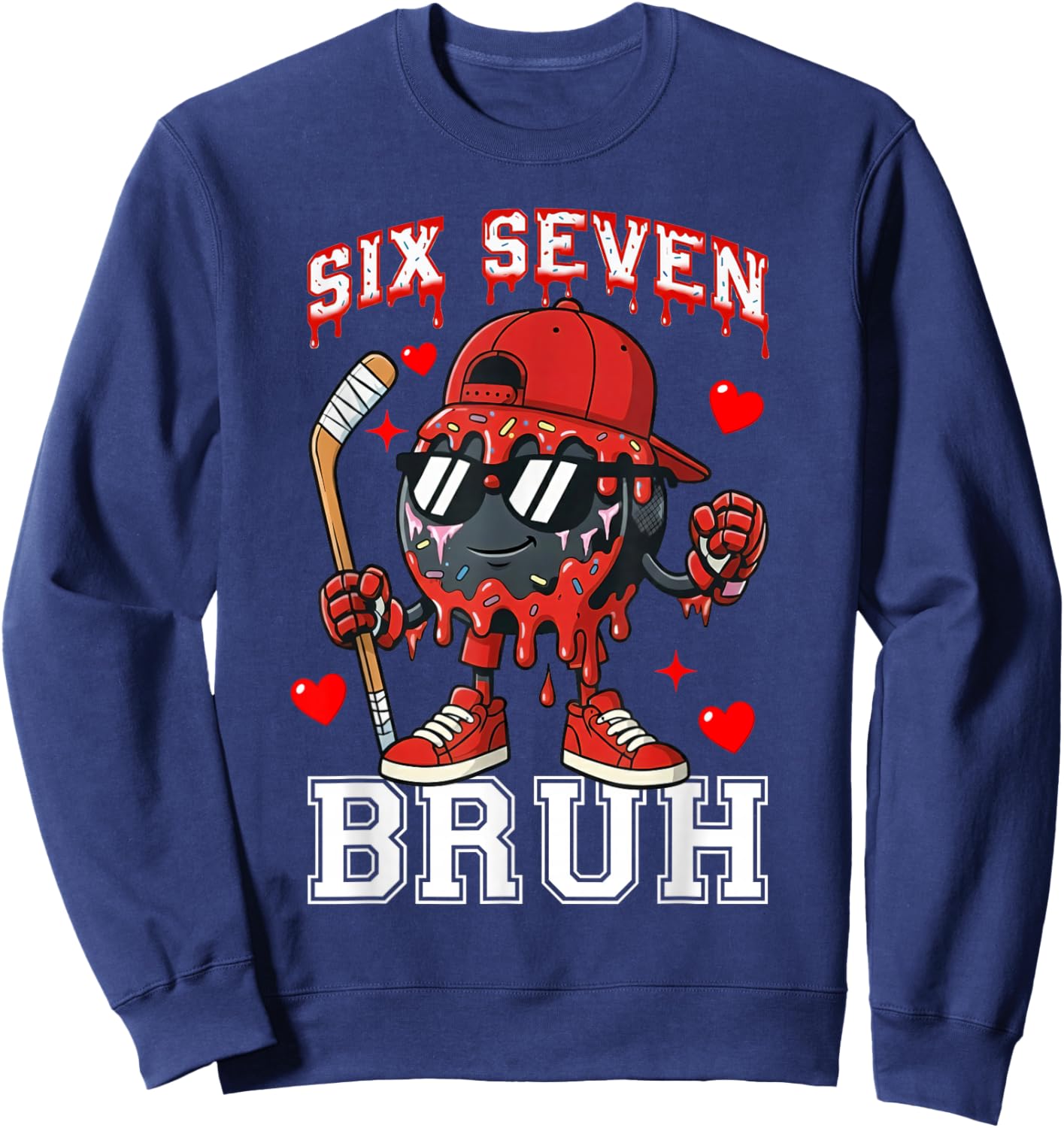 Ice Hockey 67 Six Seven Bruh Funny Valentine Meme Cool Humor Sweatshirt - Sweatshirt | Navy
