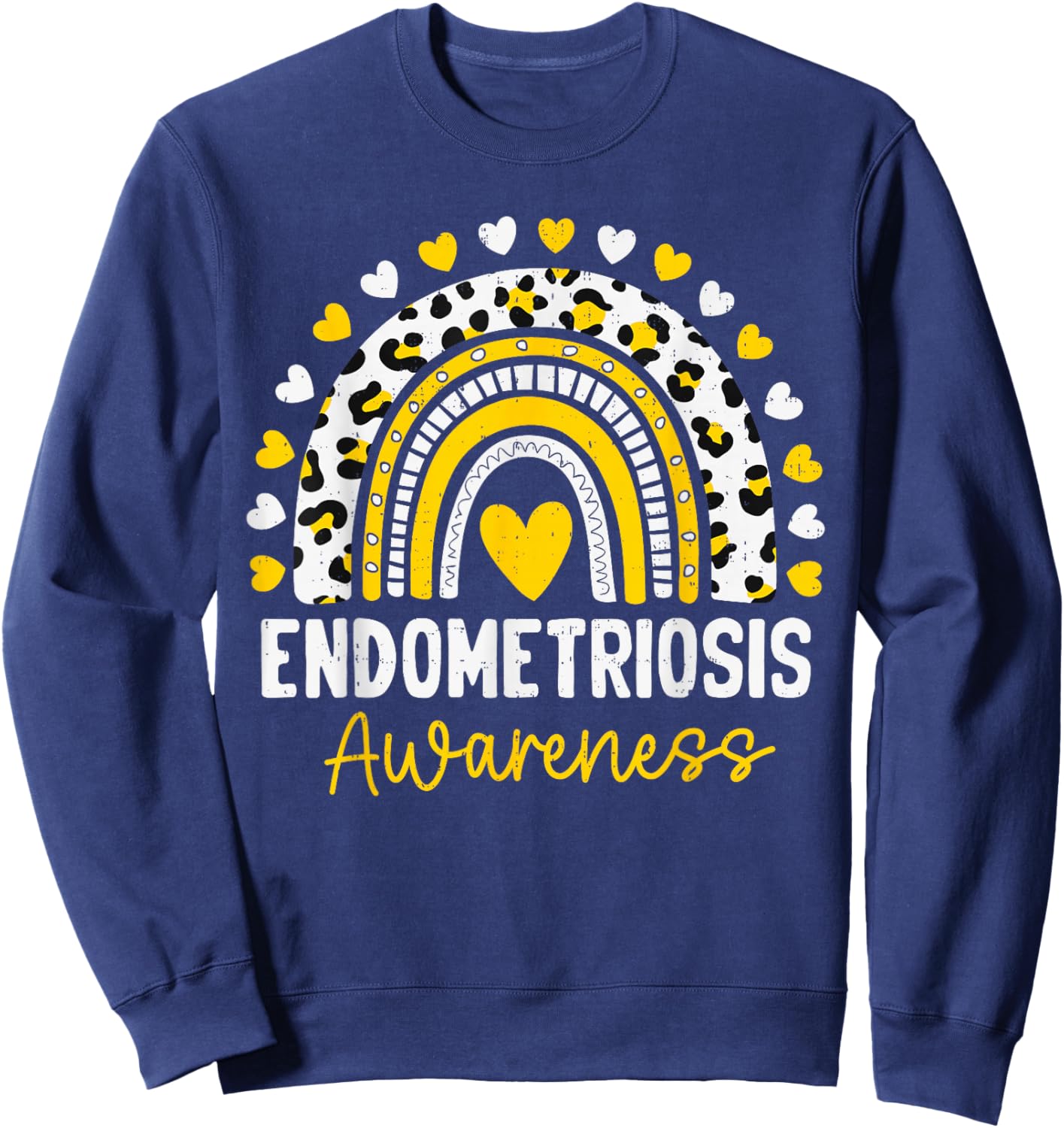 Endometriosis Awareness Rainbow Yellow Ribbon Endo Support Sweatshirt - Sweatshirt | Navy