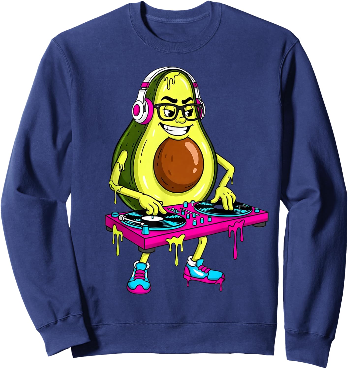Funny Avocado DJ Cartoon Drip Kids Men Women Sweatshirt - Sweatshirt | Navy