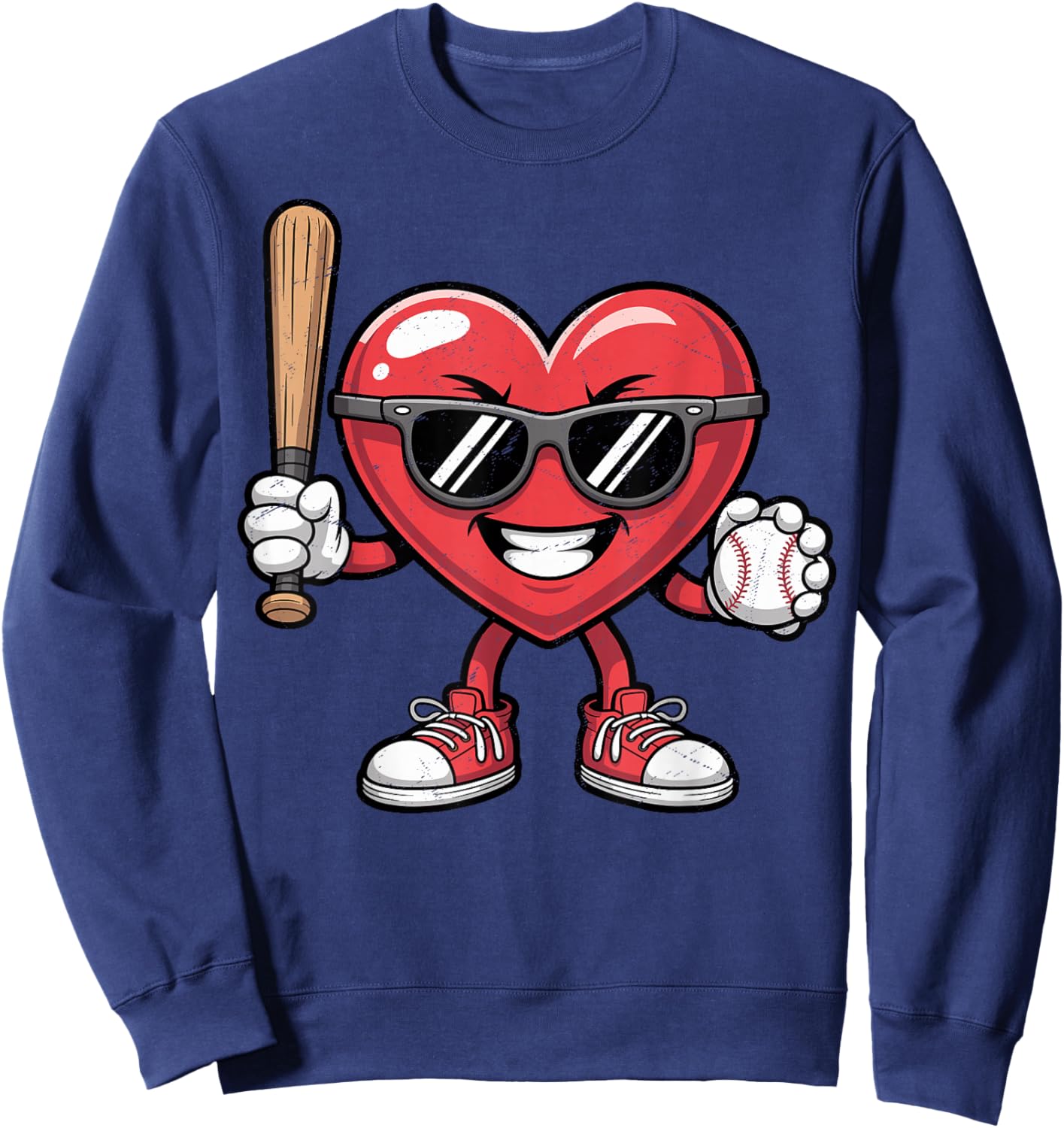 Valentines Day Heart Playing Baseball Boys Men Kids Girls Sweatshirt - Sweatshirt | Navy