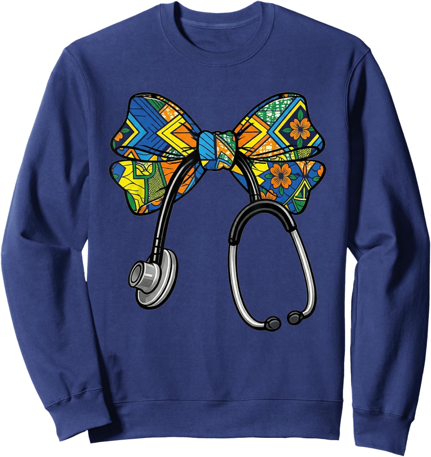 Coquette Bow Nurse Black History, Black Nurse Stethoscope Sweatshirt - Sweatshirt | Navy