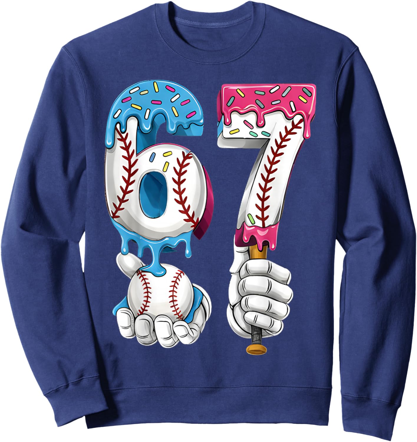 Baseball 67 Ice Cream Drip Six Seven Boys Girls Funny Meme Sweatshirt - Sweatshirt | Navy