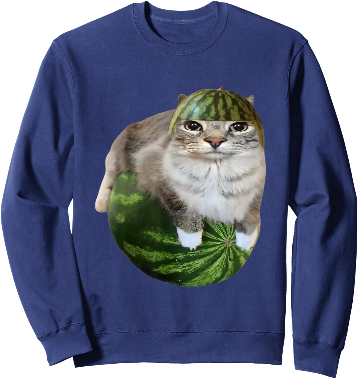 Silly Watermelon Cat Meme for Cat Lovers Funny Cat Design Sweatshirt - Sweatshirt | Navy