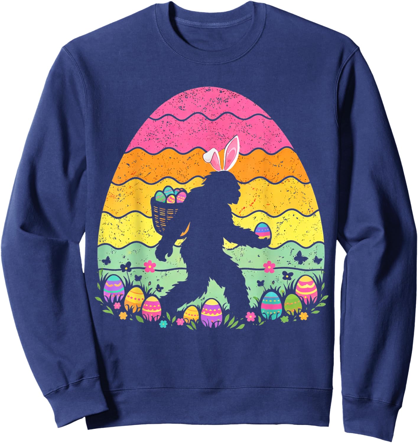 Retro Easter Bigfoot Sasquatch Bunny Egg Hunt Boys Kids Sweatshirt - Sweatshirt | Navy