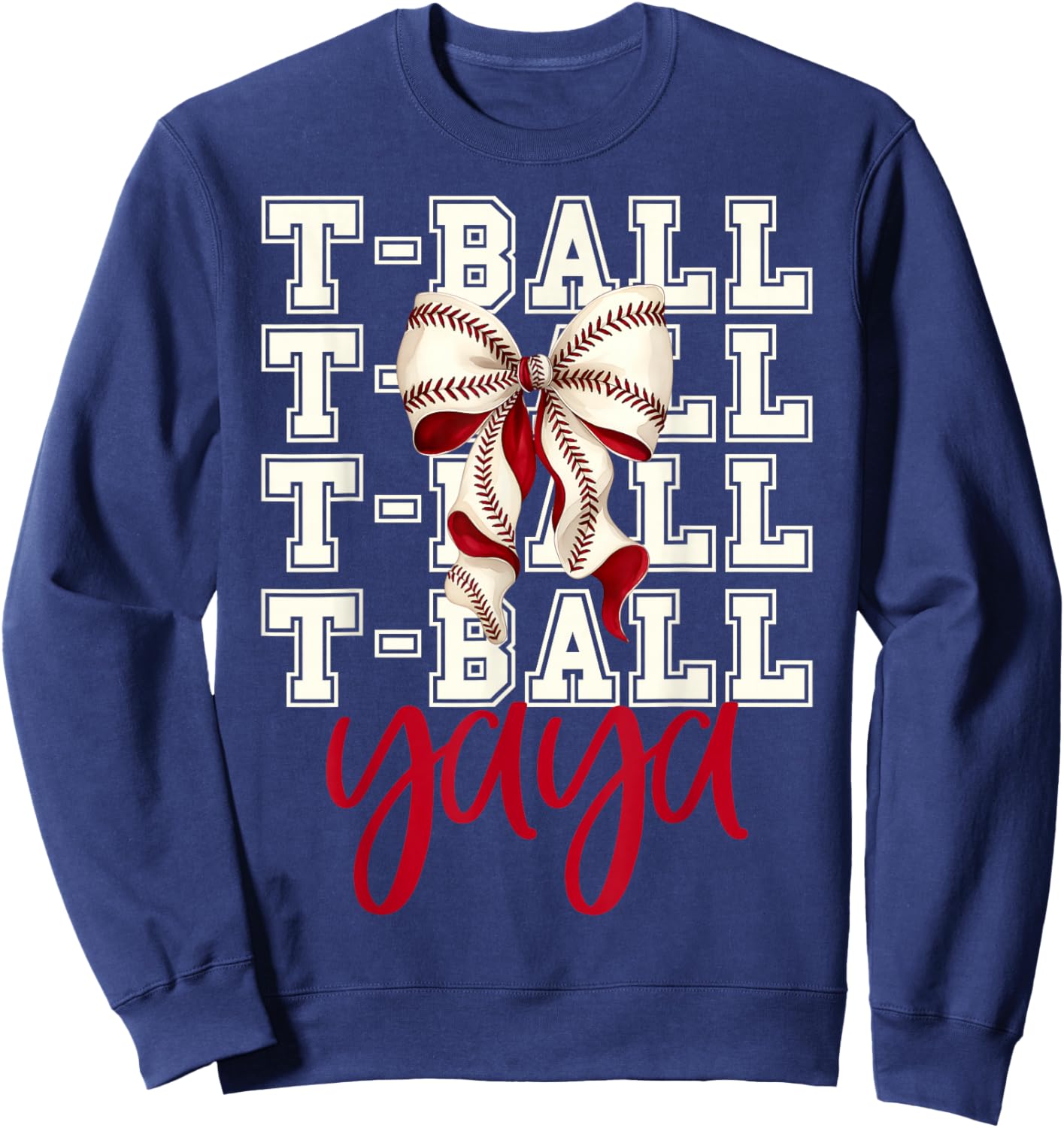Tball Yaya Teeball T-Ball Coquette Baseball Bow Sweatshirt - Sweatshirt | Navy