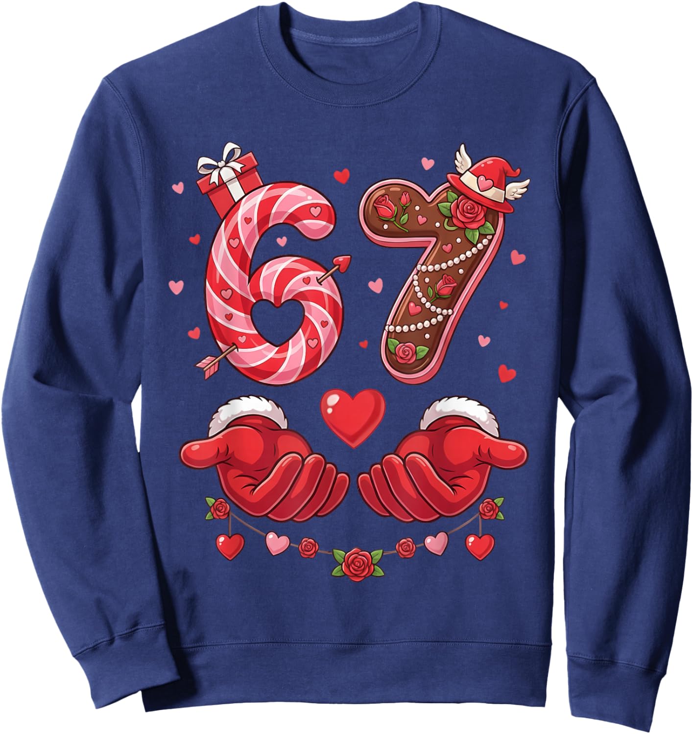 67 Valentine 6 7 Bruh Six Seven Meme Kids Boys Girls Sweatshirt - Sweatshirt | Navy